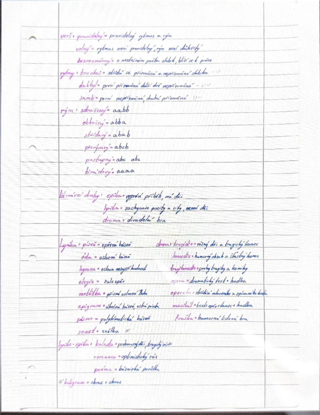 vers pravidelný pravidelný rytmas a rým
volný rytmas neni pravidelný, rým není důkrity
bezrezmérny's o nestainém počtu slabik, blisi se 6 pr