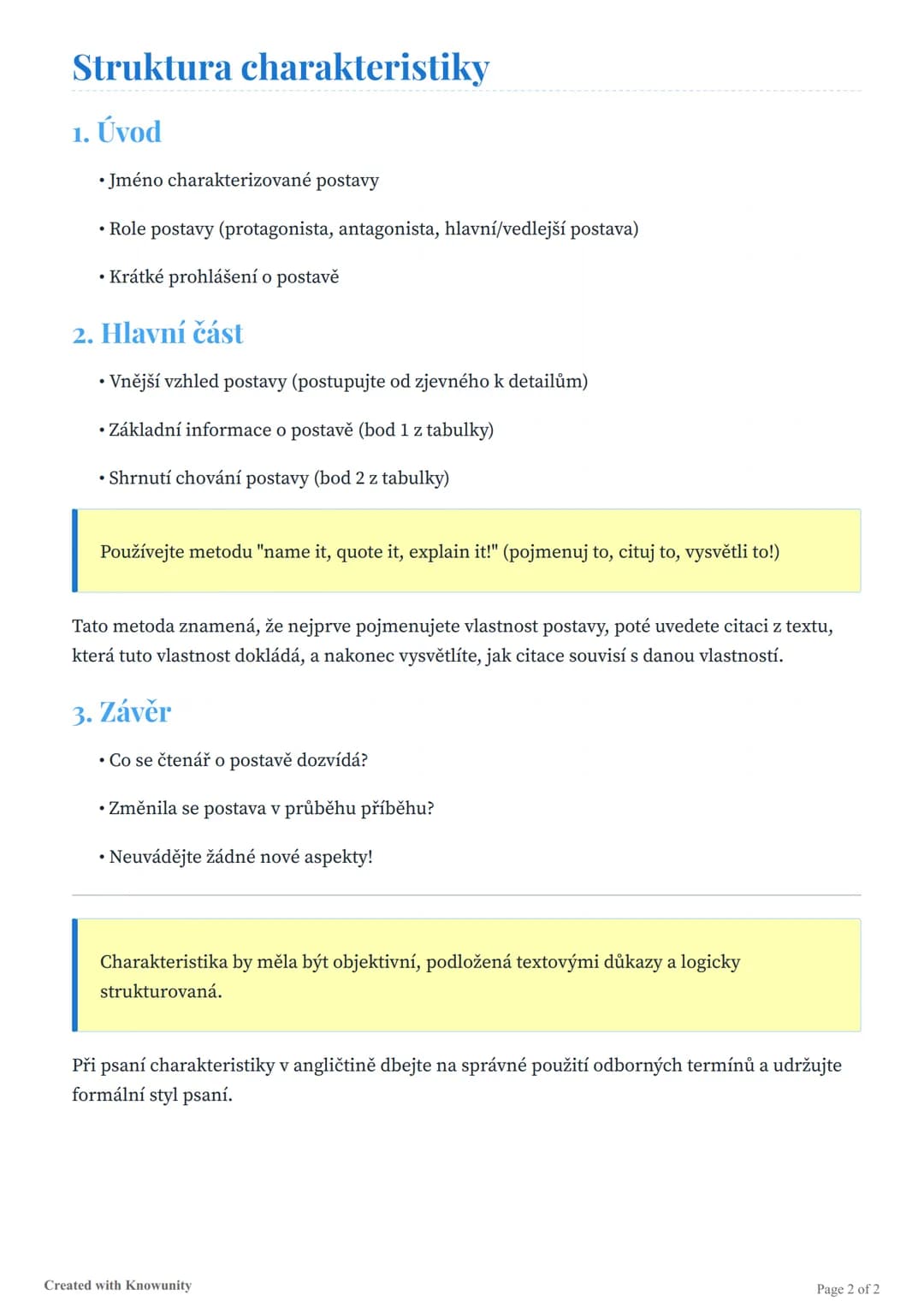 # Jak napsat charakteristiku postavy v
angličtině

Přehledný návod, jak správně strukturovat a napsat charakteristiku literární postavy v
an