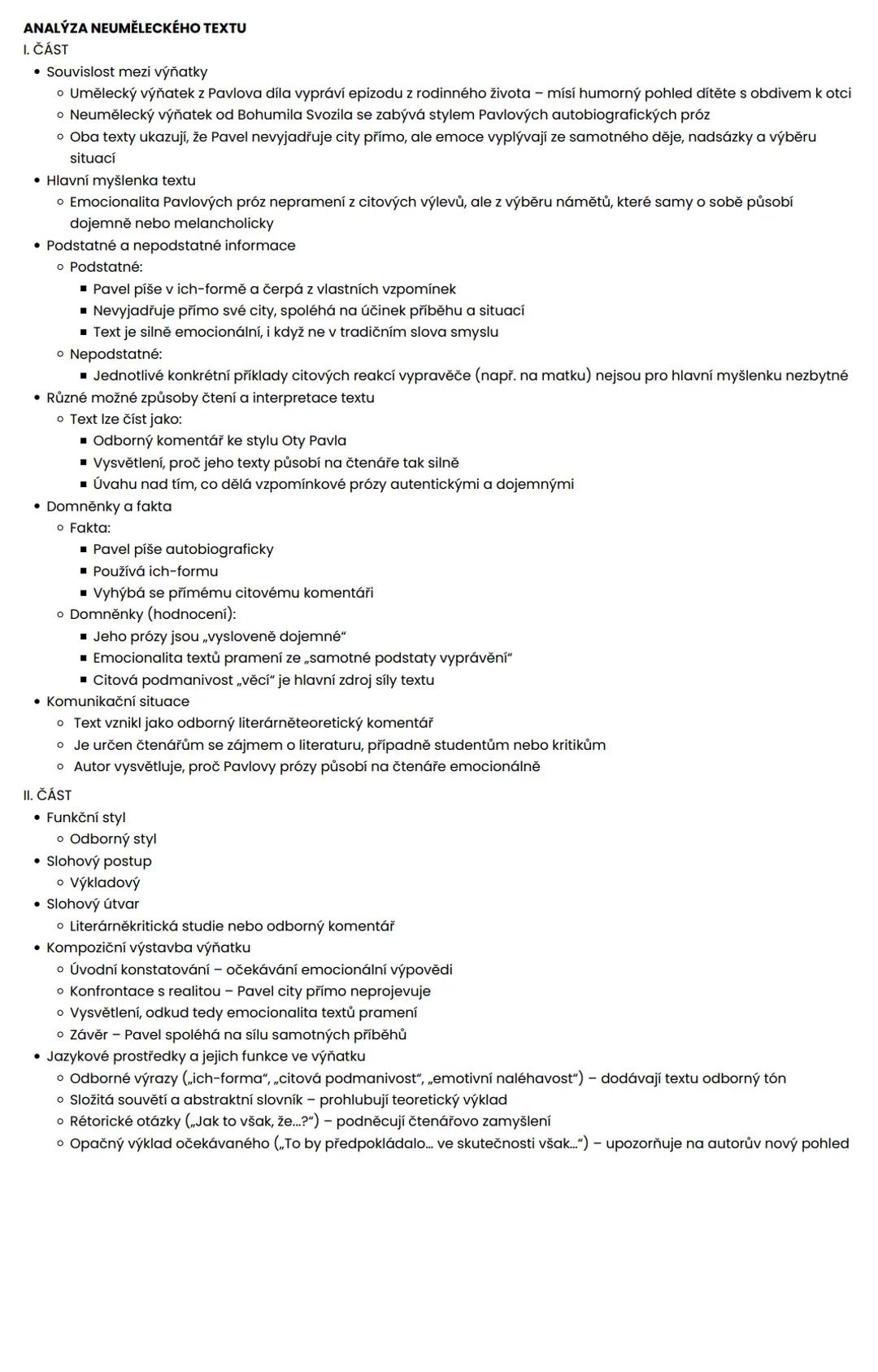 ROZBORY TEXTŮ
ANALÝZA UMĚLECKÉHO TEXTU
1. ČÁST
- zasazení výňatku do kontextu díla
- téma a motiv
- časoprostor
- kompoziční výstavba
- lite