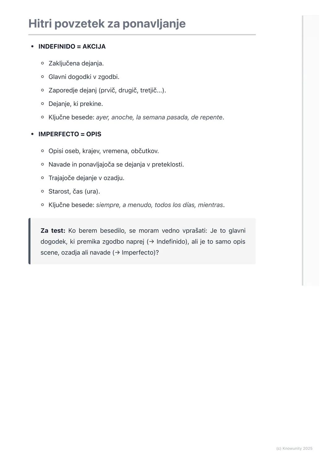 # Razlikovanje med Pretérito
# Indefinido in Imperfecto

Uvod: Indefinido proti Imperfecto

To dvoje je res pomembno za pripovedovanje zgodb