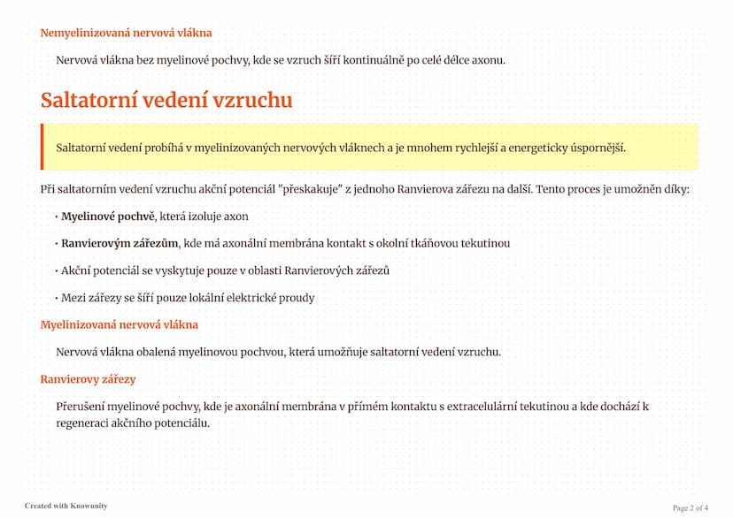 # Vedení vzruchu podél axonu

Vysvětlení mechanismů kontinuálního a saltatorního vedení vzruchu v nervových buňkách.

# Vedení vzruchu podél