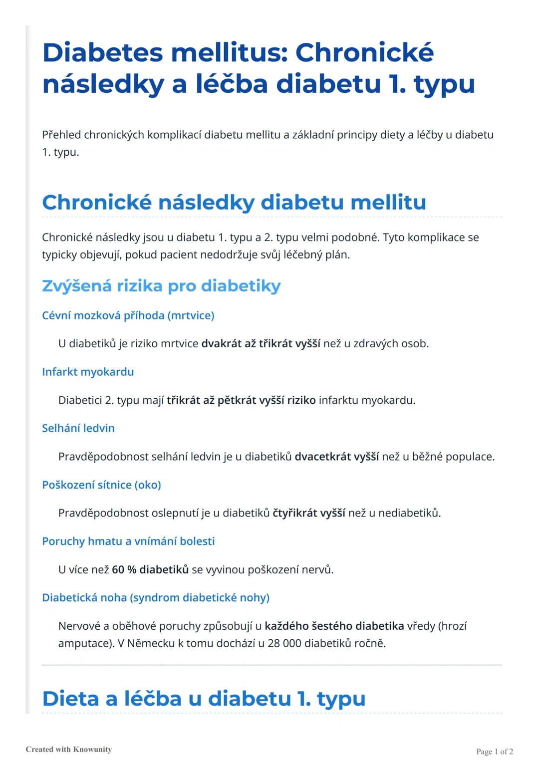 # Diabetes mellitus: Chronické
následky a léčba diabetu 1. typu

Přehled chronických komplikací diabetu mellitu a základní principy diety a 