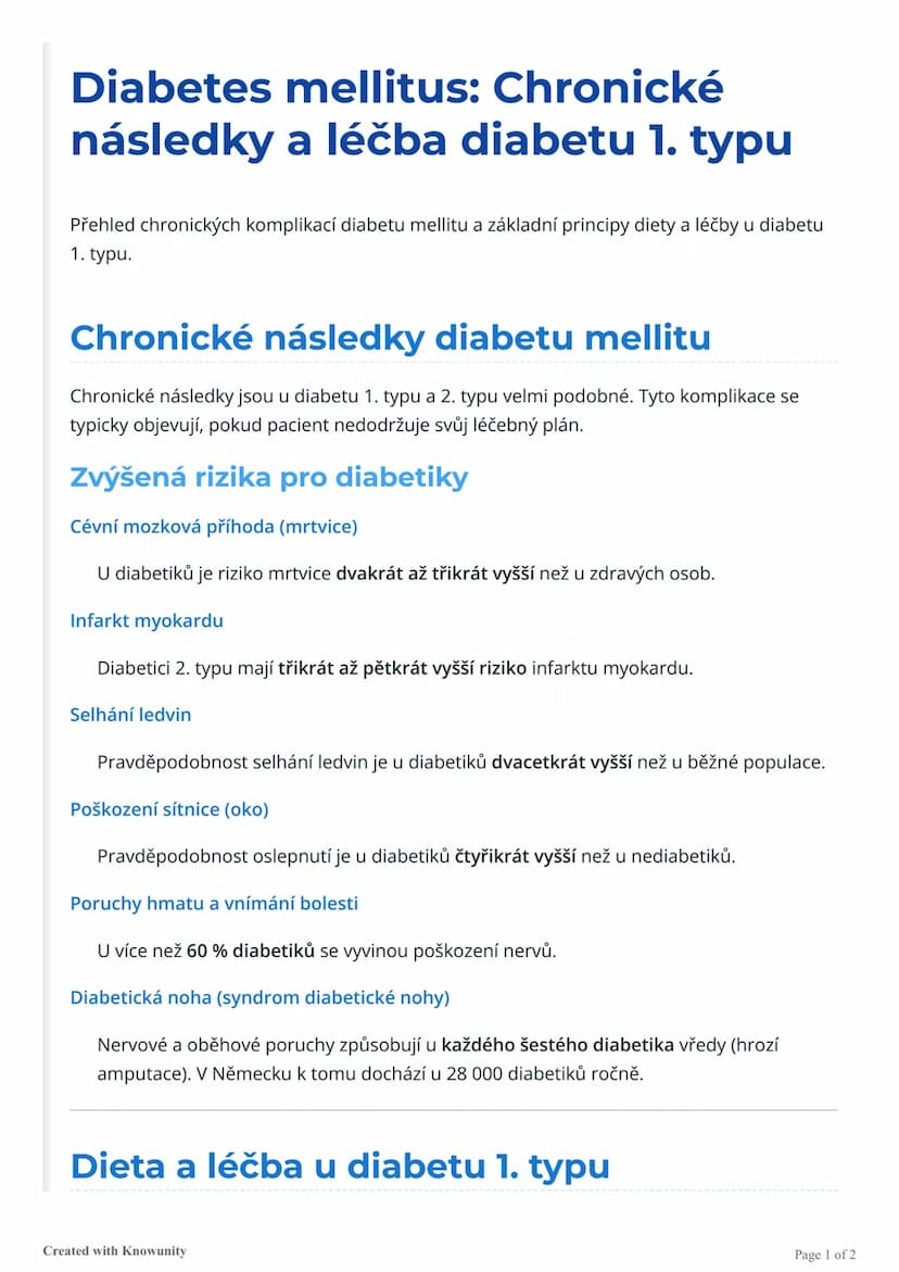 # Diabetes mellitus: Chronické
následky a léčba diabetu 1. typu

Přehled chronických komplikací diabetu mellitu a základní principy diety a 