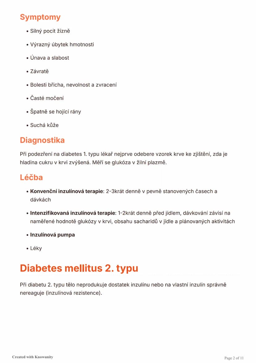 # Diabetes mellitus (cukrovka)

Přehled typů diabetu, jejich příčin, symptomů, diagnostiky a léčby, včetně akutních
komplikací jako hypoglyk