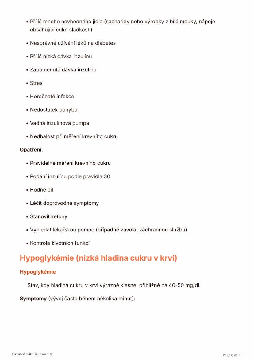 # Diabetes mellitus (cukrovka)

Přehled typů diabetu, jejich příčin, symptomů, diagnostiky a léčby, včetně akutních
komplikací jako hypoglyk
