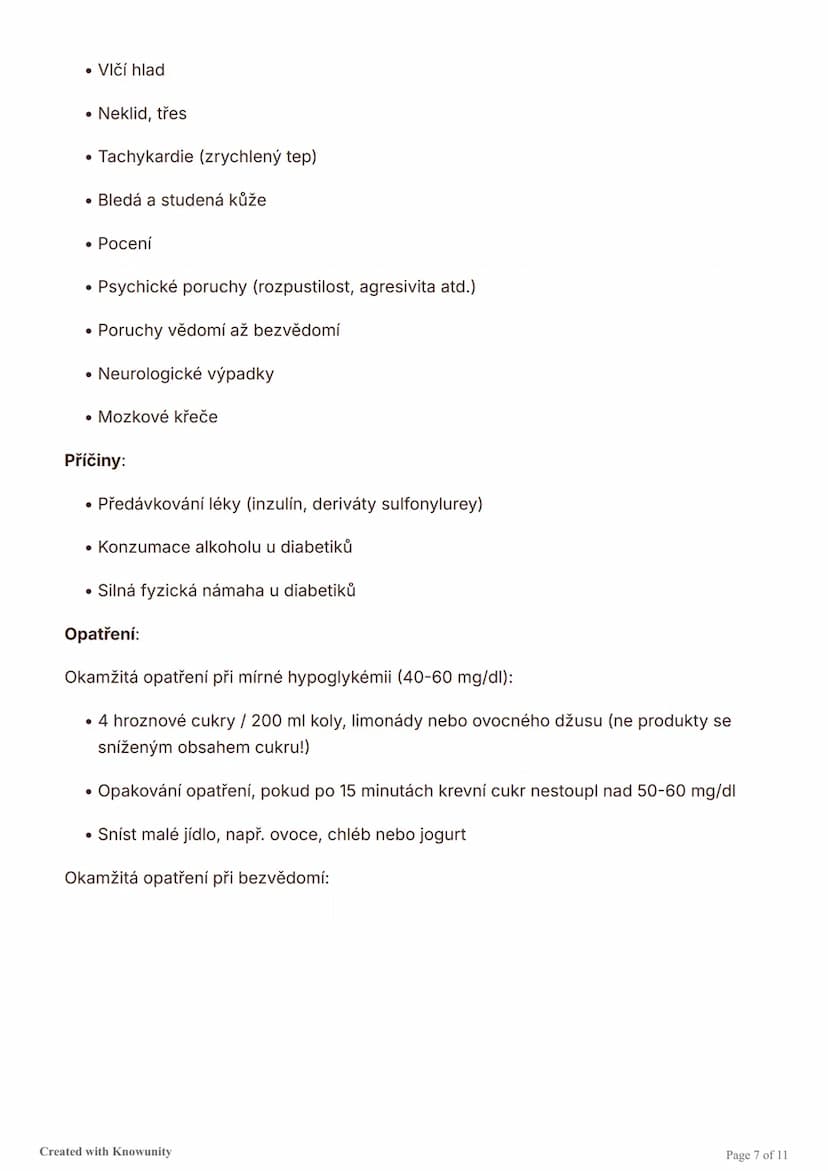 # Diabetes mellitus (cukrovka)

Přehled typů diabetu, jejich příčin, symptomů, diagnostiky a léčby, včetně akutních
komplikací jako hypoglyk