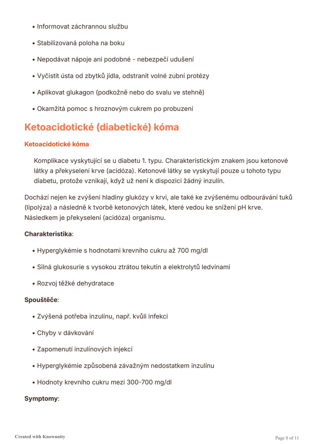# Diabetes mellitus (cukrovka)

Přehled typů diabetu, jejich příčin, symptomů, diagnostiky a léčby, včetně akutních
komplikací jako hypoglyk