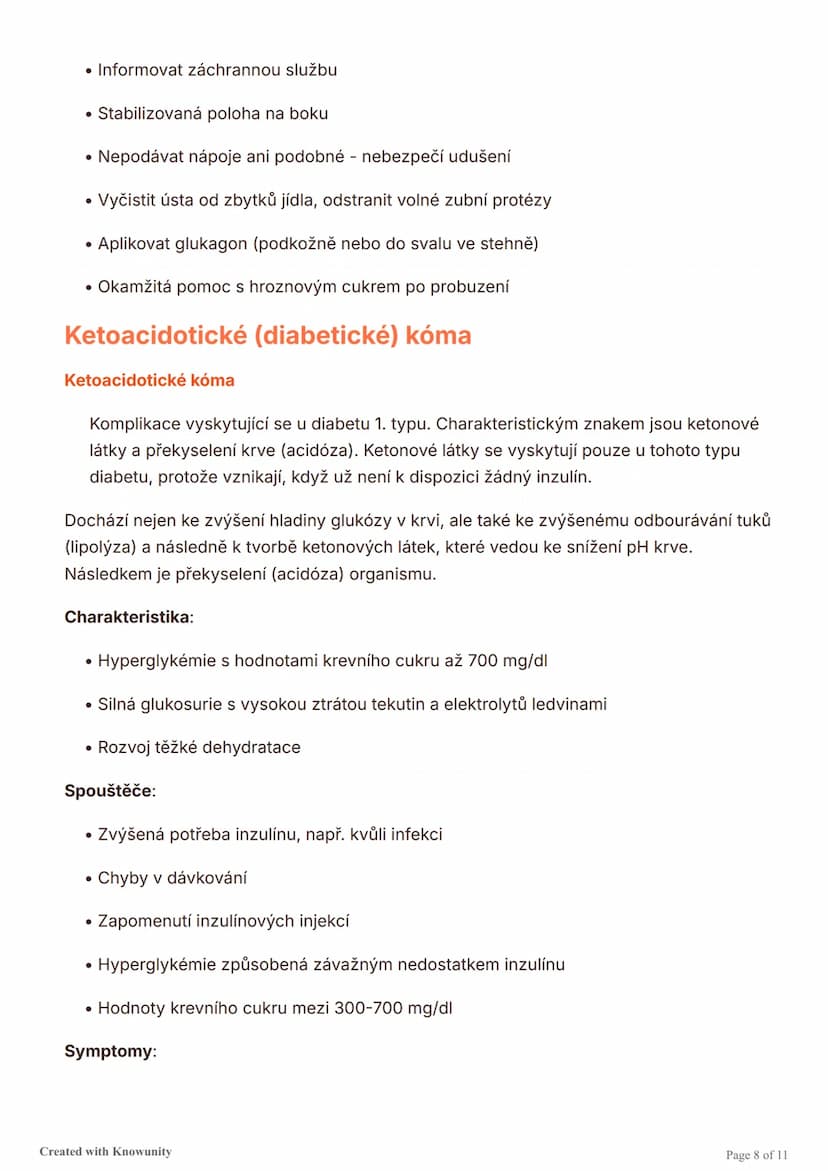 # Diabetes mellitus (cukrovka)

Přehled typů diabetu, jejich příčin, symptomů, diagnostiky a léčby, včetně akutních
komplikací jako hypoglyk