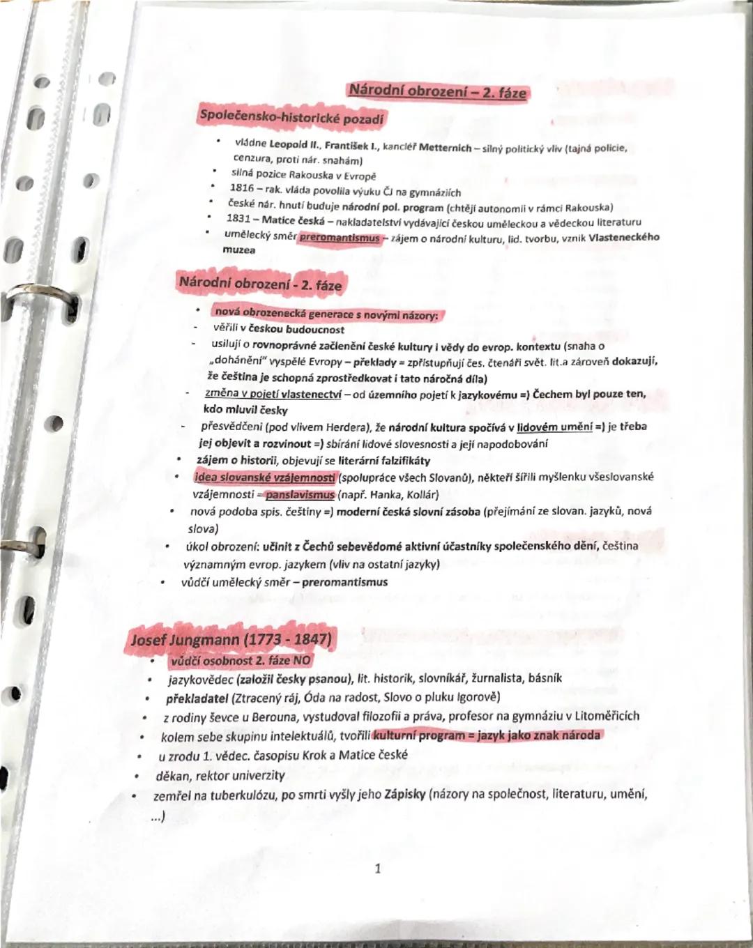 Druhá fáze Národního obrození - Klíčový přehled