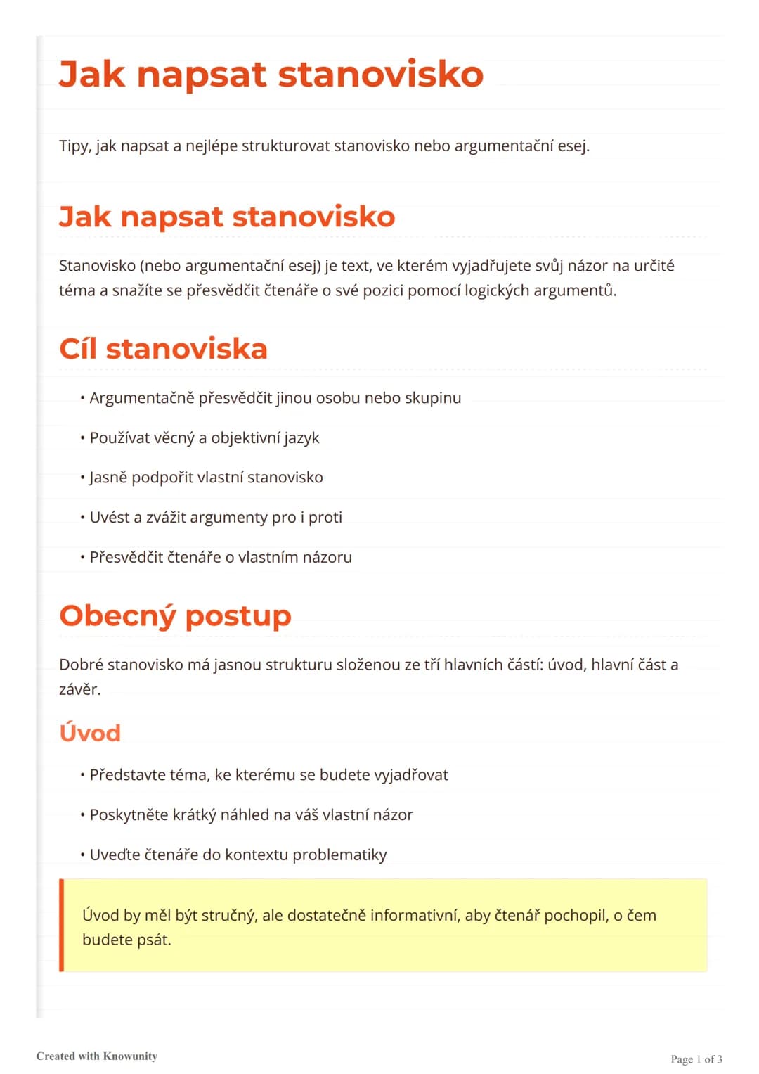 # Jak napsat stanovisko
Tipy, jak napsat a nejlépe strukturovat stanovisko nebo argumentační esej.

# Jak napsat stanovisko
Stanovisko (nebo