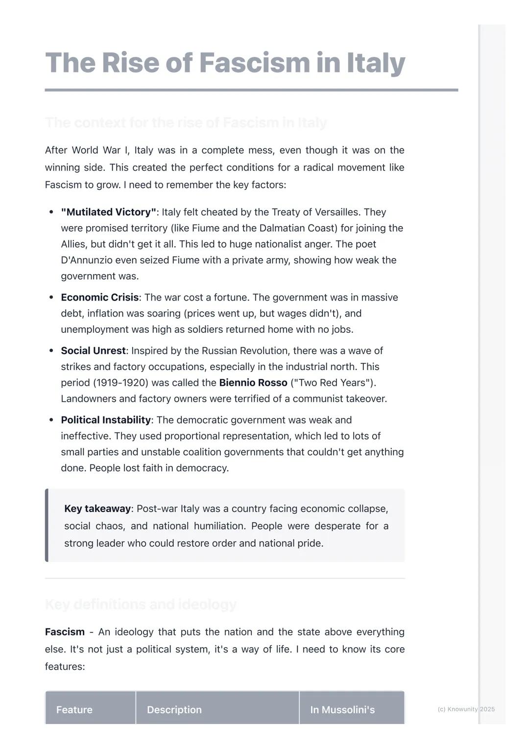# The Rise of Fascism in Italy

The context for the rise of Fascism in Italy

After World War I, Italy was in a complete mess, even though i