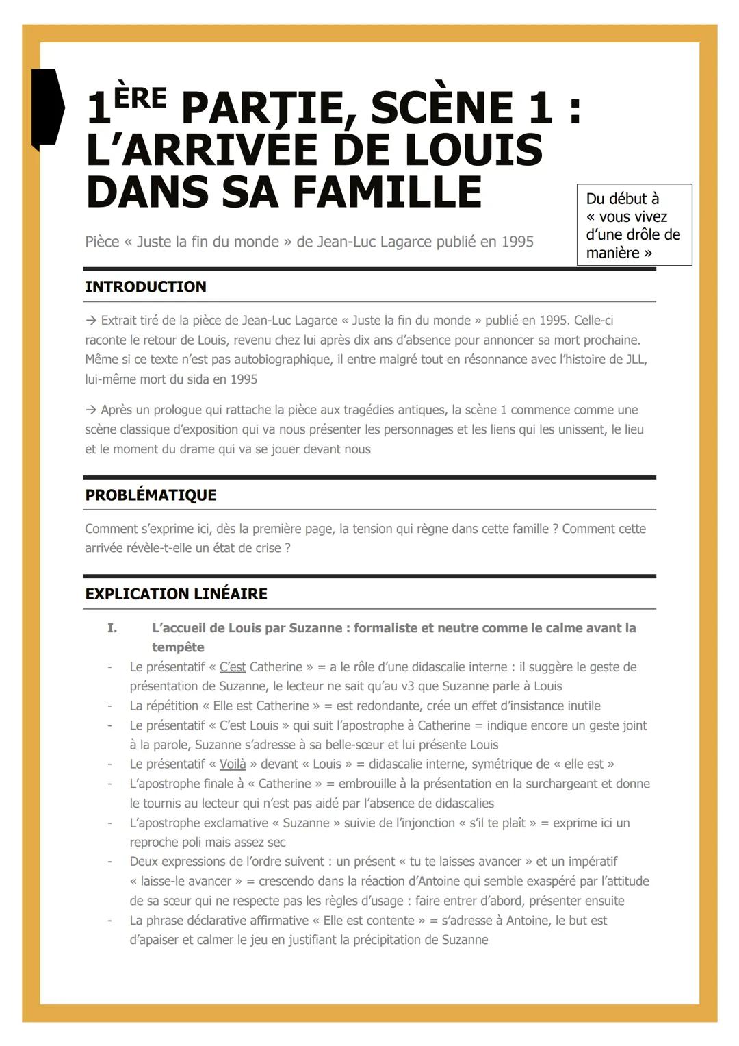 # 1ÈRE PARȚIE, SCÈNE 1 :
L'ARRIVEE DE LOUIS
DANS SA FAMILLE

Pièce <<< Juste la fin du monde >> de Jean-Luc Lagarce publié en 1995

INTRODUC