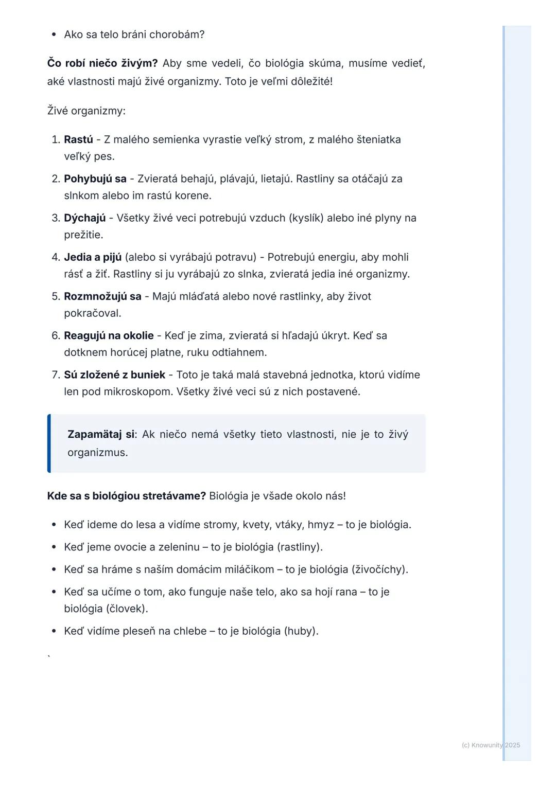 # Čo je biológia?

1. Úvod do biológie

Biológia je pre mňa veľmi zaujímavá, lebo je to veda o živote. Pomáha nám
pochopiť, ako funguje svet