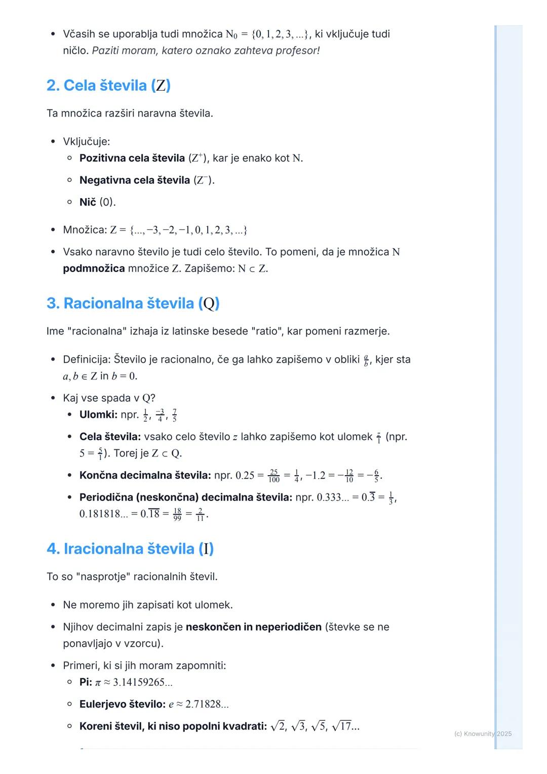 # Množice števil

## Uvod v množice števil

To so osnove za vse, kar bomo delali naprej v matematiki. Gre za to, da
znamo števila pravilno r