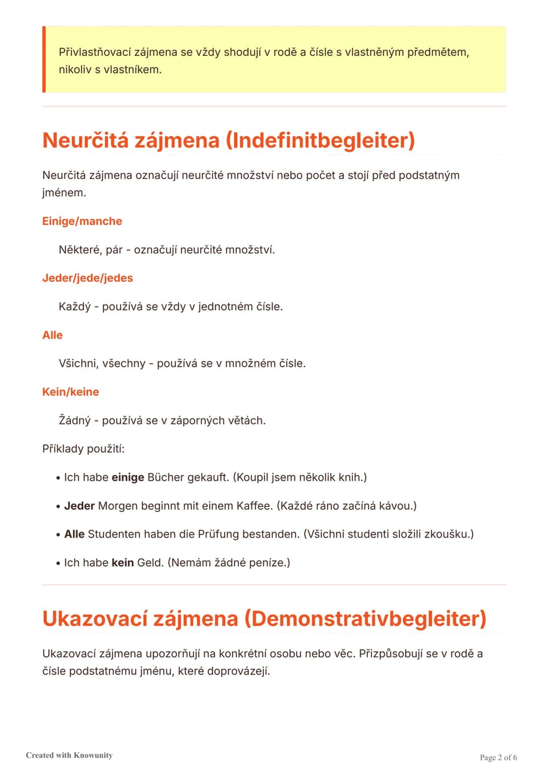 # Zájmena a doprovázející slova v
němčině

Základní přehled německých zájmen a doprovázejících slov včetně přívlastňovacích,
neurčitých a uk