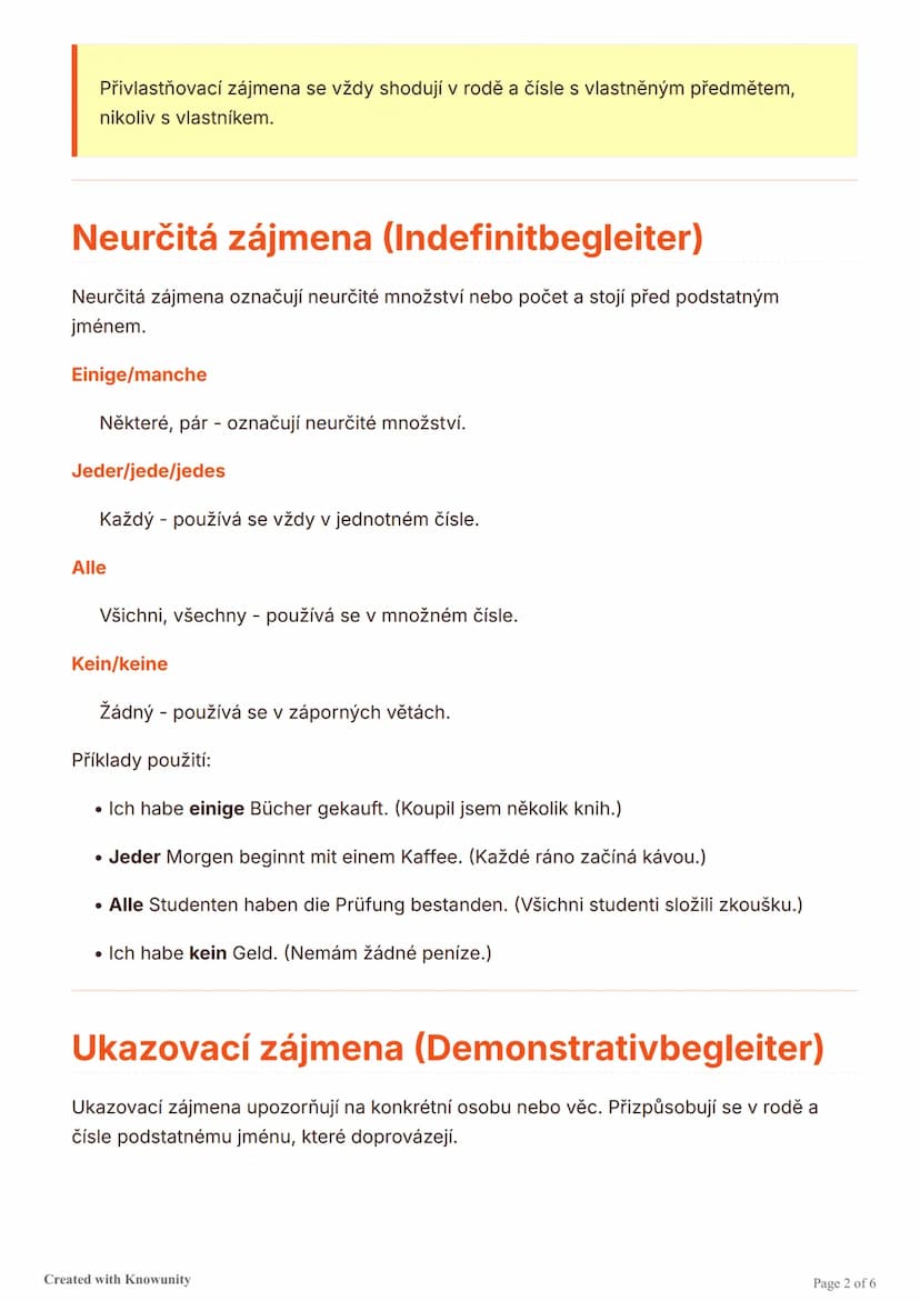 # Zájmena a doprovázející slova v
němčině

Základní přehled německých zájmen a doprovázejících slov včetně přívlastňovacích,
neurčitých a uk