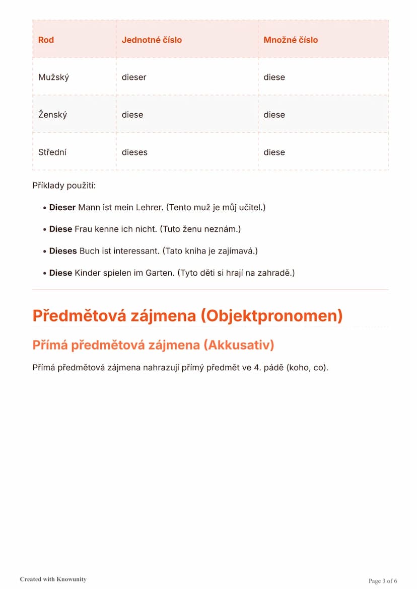 # Zájmena a doprovázející slova v
němčině

Základní přehled německých zájmen a doprovázejících slov včetně přívlastňovacích,
neurčitých a uk