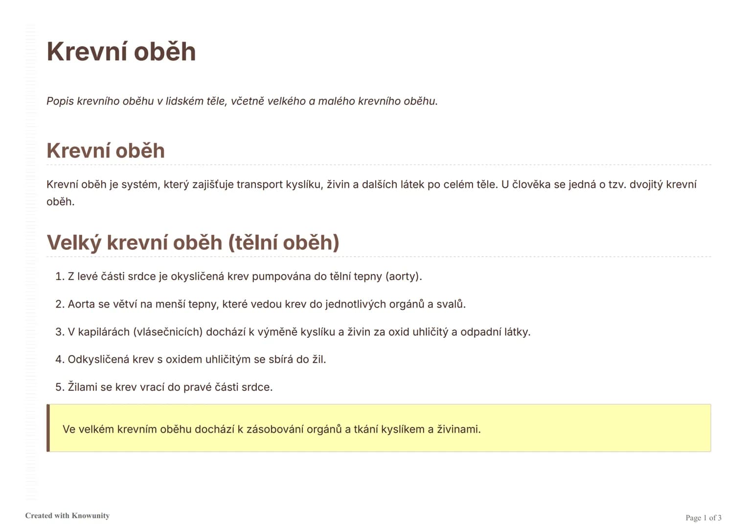 # Krevní oběh
Popis krevního oběhu v lidském těle, včetně velkého a malého krevního oběhu.

# Krevní oběh
Krevní oběh je systém, který zajiš