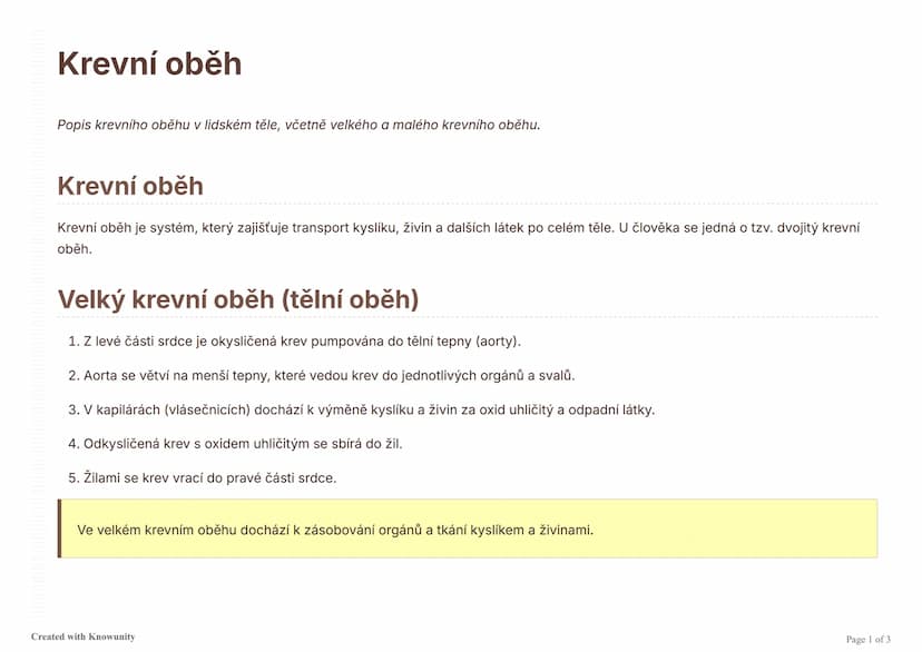 # Krevní oběh
Popis krevního oběhu v lidském těle, včetně velkého a malého krevního oběhu.

# Krevní oběh
Krevní oběh je systém, který zajiš