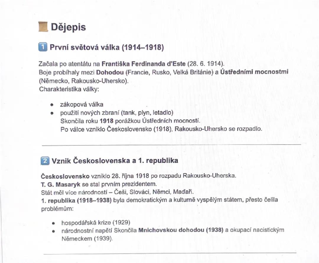 První světová válka a vznik Československa