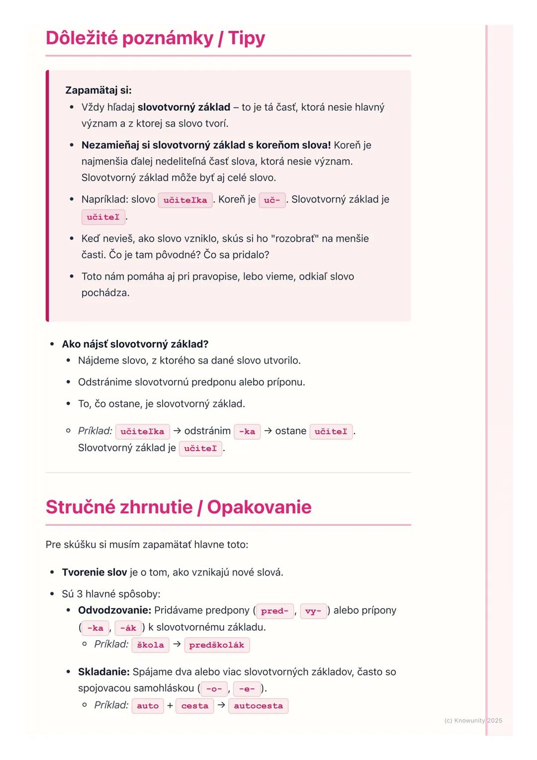 # Tvorenie slov

Prehľad / Úvod

Takže, dnes si zopakujeme a lepšie pochopíme, ako vlastne vznikajú nové
slová v slovenčine. Je to dôležité,