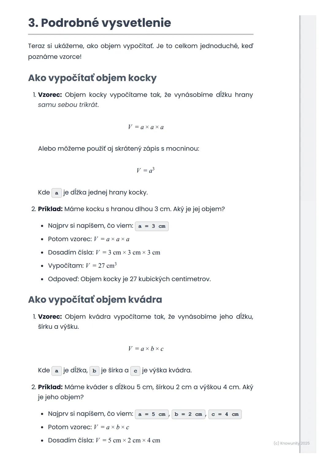 # Objem kocky a kvádra

1. Prehľad objemu kocky a kvádra

Ahoj! Dnes si zopakujeme, ako vypočítať objem kocky a kvádra. Je to
dôležité, lebo