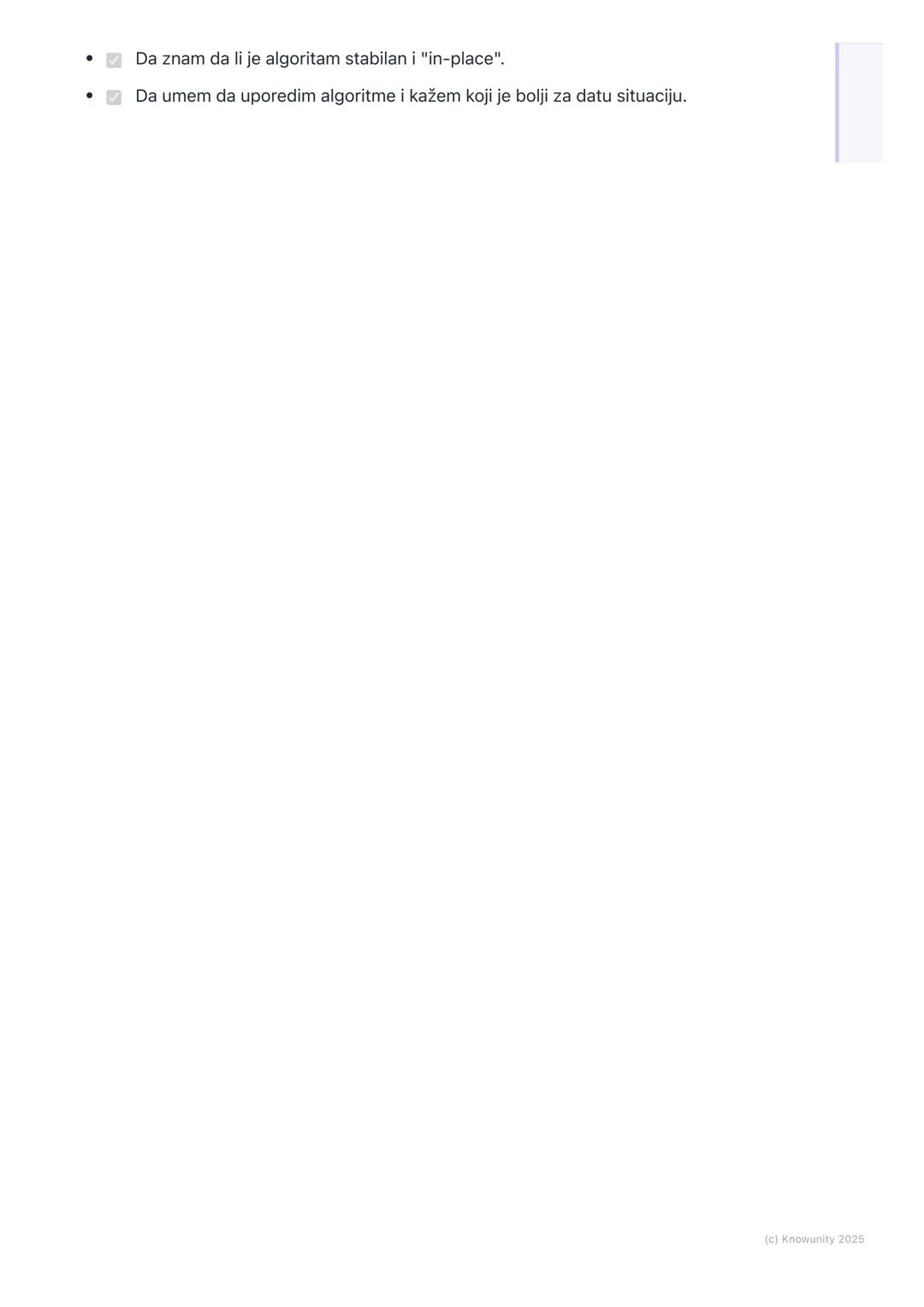 # Algoritmi sortiranja

Uvod u algoritme sortiranja

Sortiranje je jedan od najosnovnijih problema u računarstvu. Cilj je da se
elementi nek