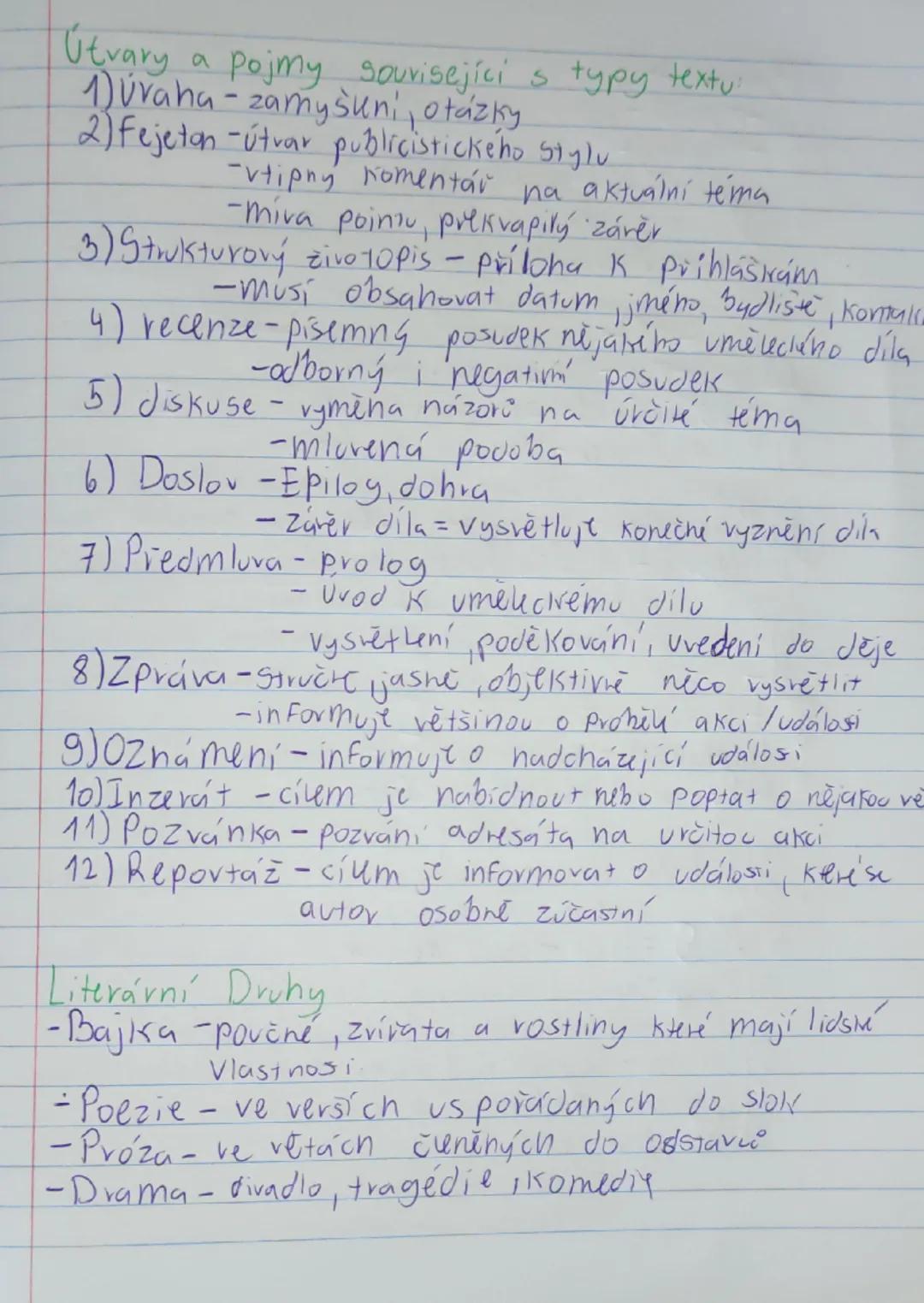 --- OCR Start ---
Literatura
Typy literatury:
1) Uměleckákniny s příběhim, básně a Písně
2) Neumelecká (věcná ) - Jává nám nějakou
informaci