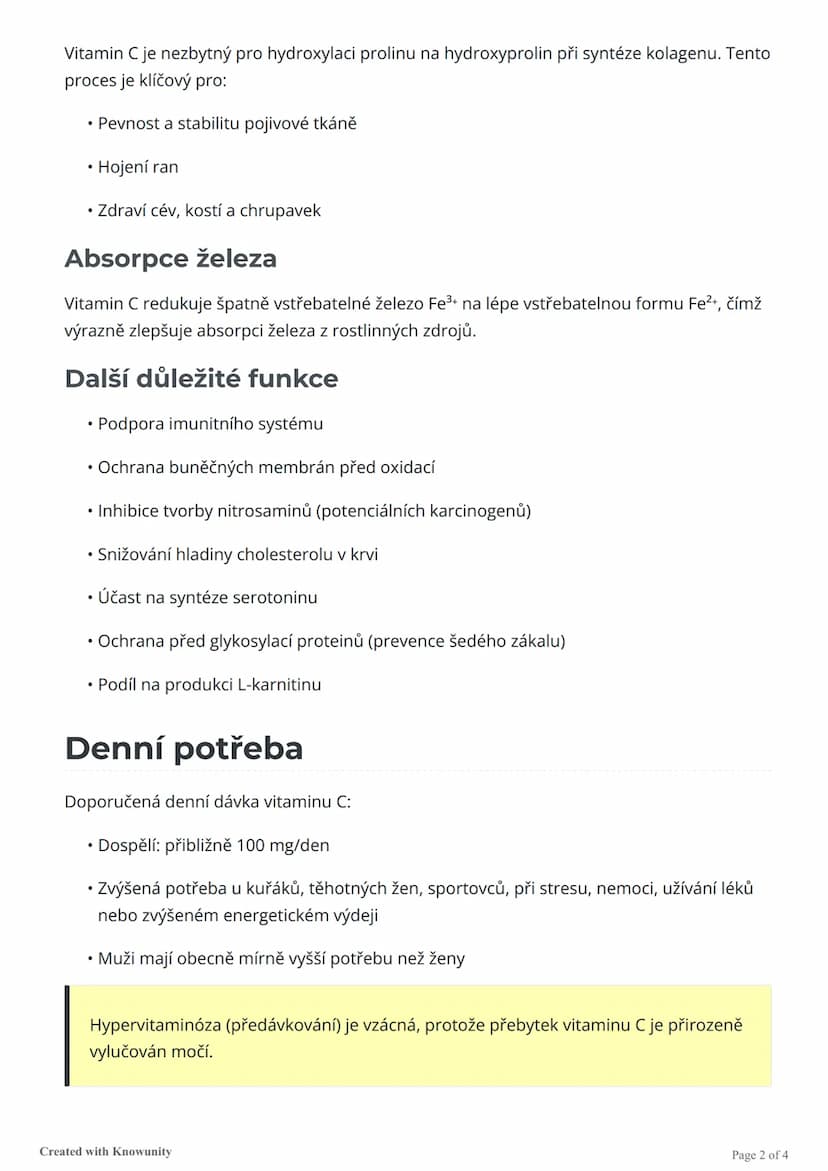 # Vitamin C (kyselina askorbová)
Přehled struktury, vlastností, funkcí a významu vitaminu C v lidském těle, včetně jeho role
jako antioxidan