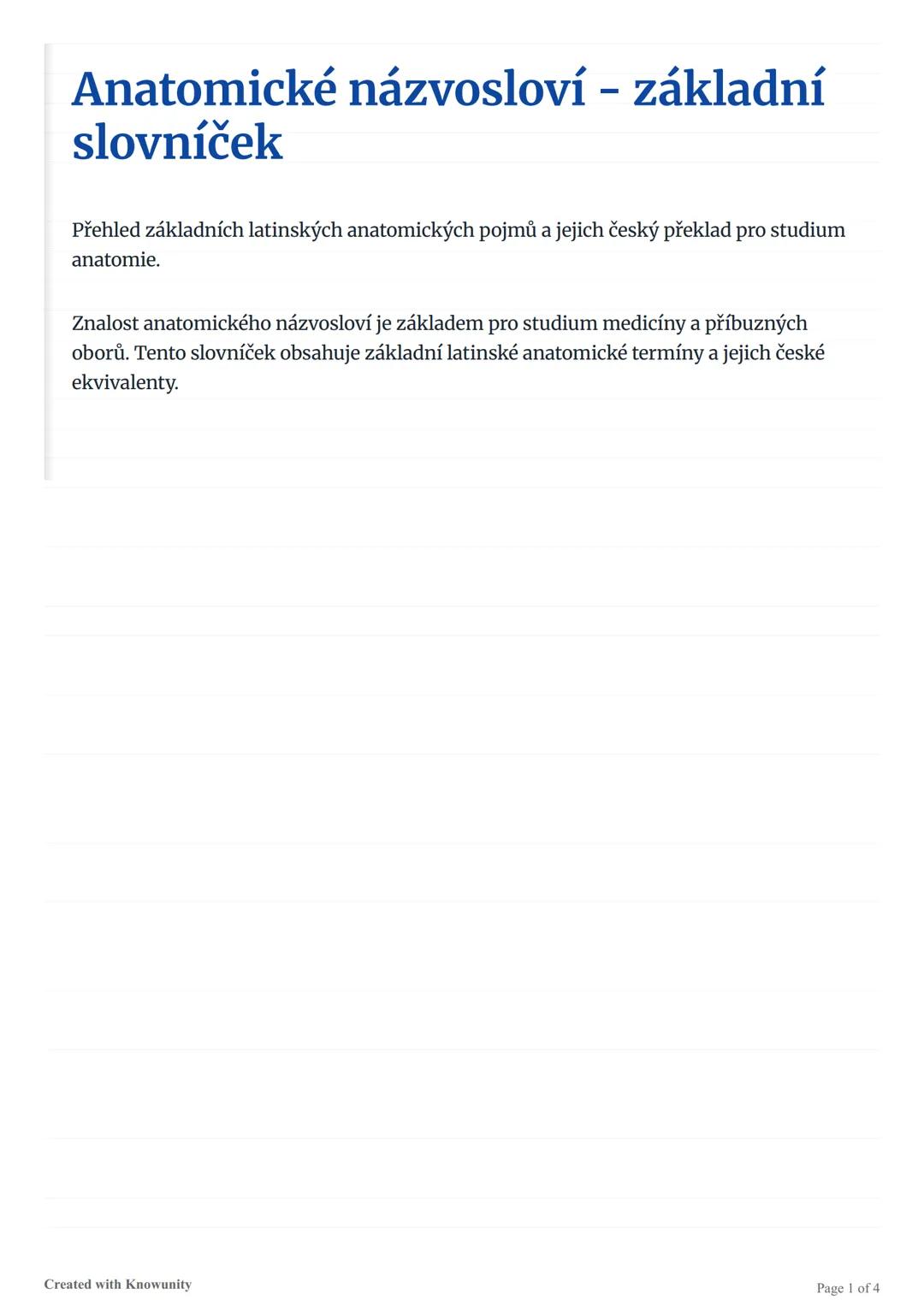 Anatomické názvosloví - základní slovníček