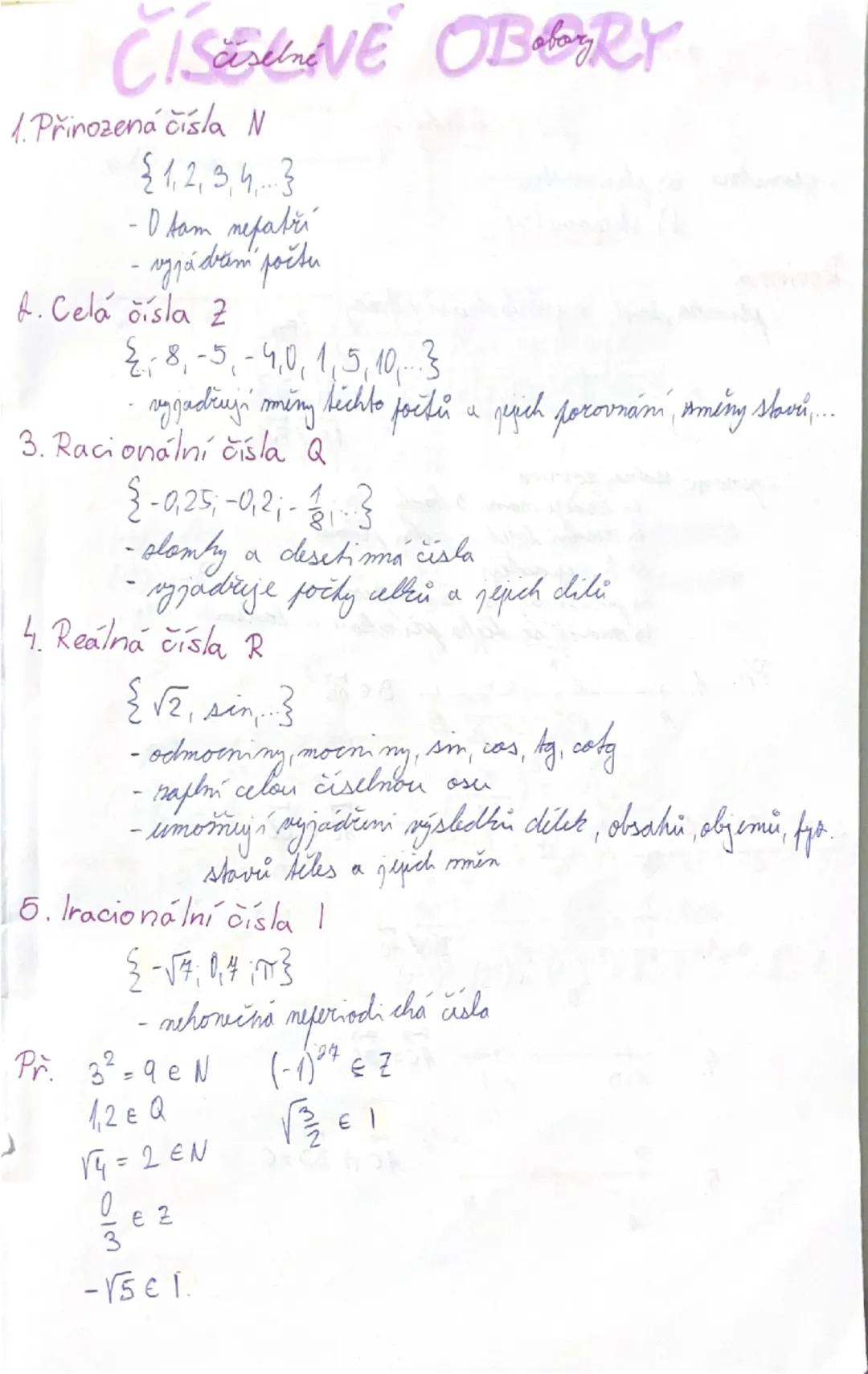 ## CISELNÉ OBORY

1. Přirozená čísla N
$\{1, 2, 3, 4,...\}$
- 0 tam nepatří
- vyjádřím počtu

2. Celá čísla Z
$\{..., 8, -5, -4, 0, 1, 5, 10