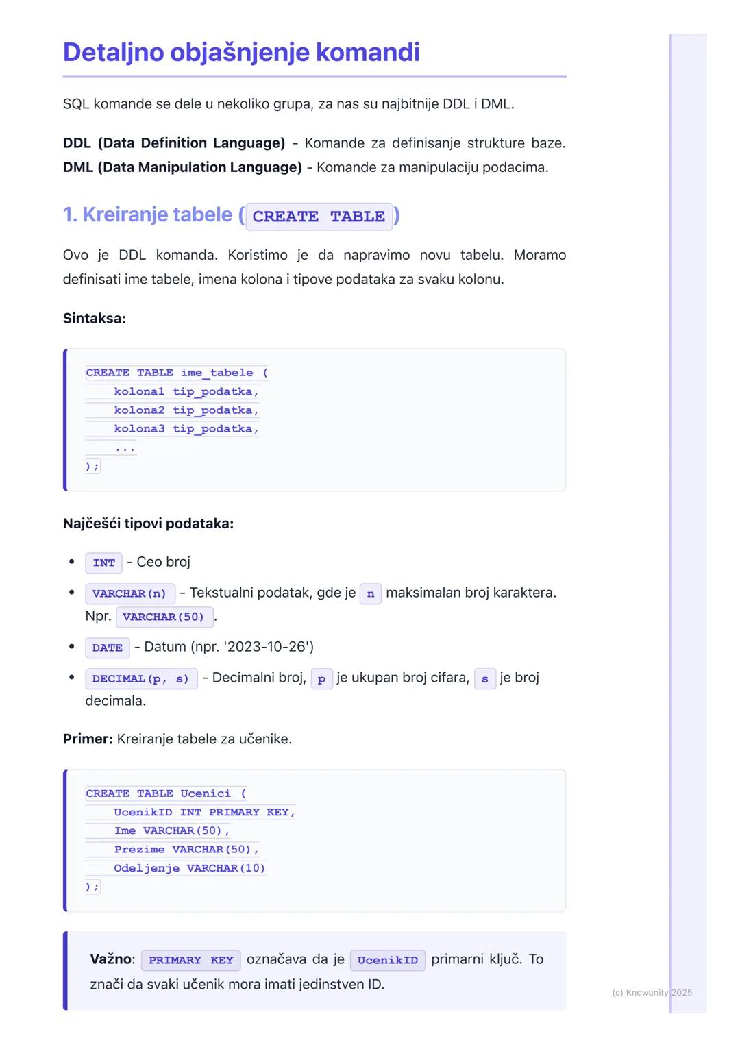 # SQL osnove

Uvod u SQL

SQL je skraćenica za Structured Query Language (Strukturirani jezik za
upite). To je standardni jezik koji se kori