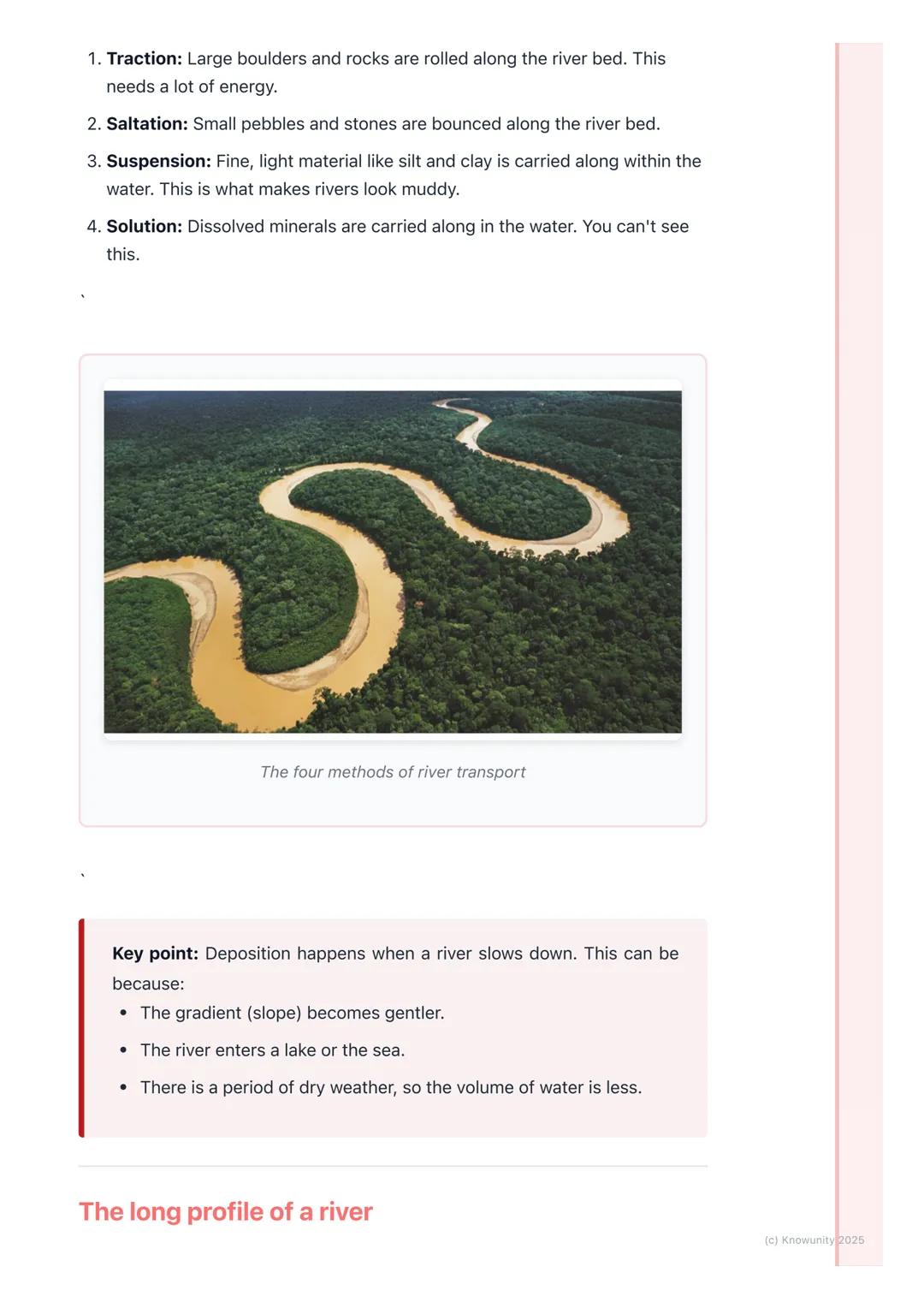 # Rivers and their Landforms

The work of a river

Rivers are powerful natural forces that shape the landscape. They do three
main jobs: the