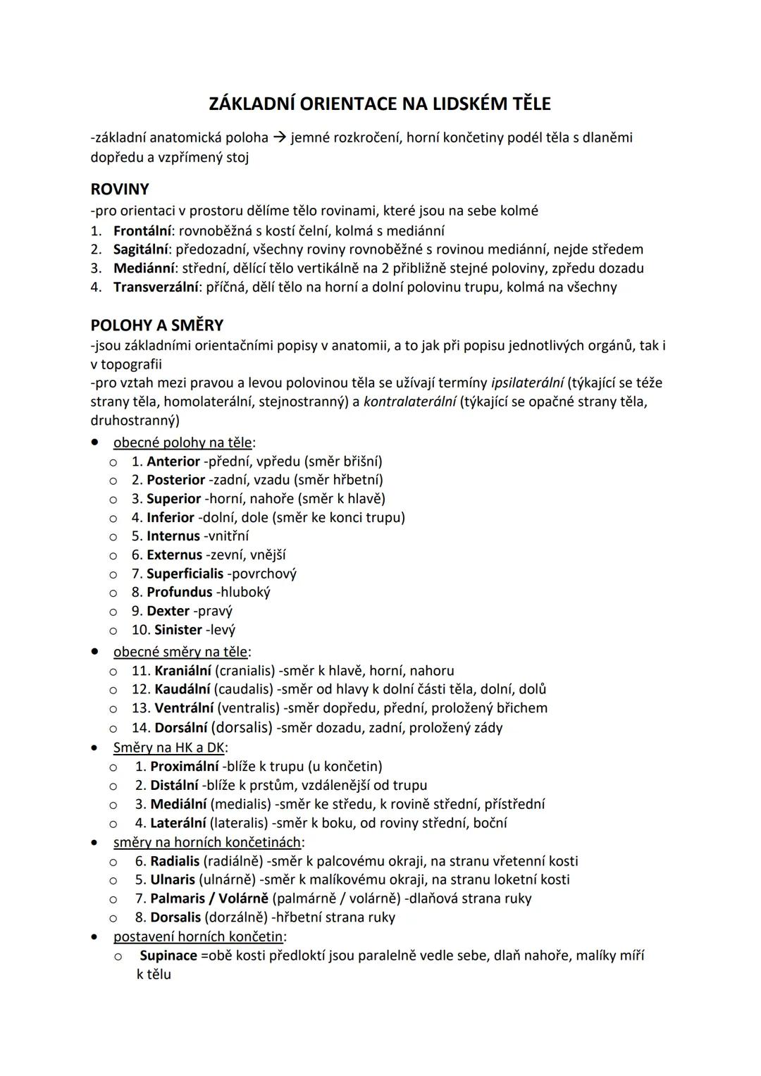 Anatomie - roviny, pojmy