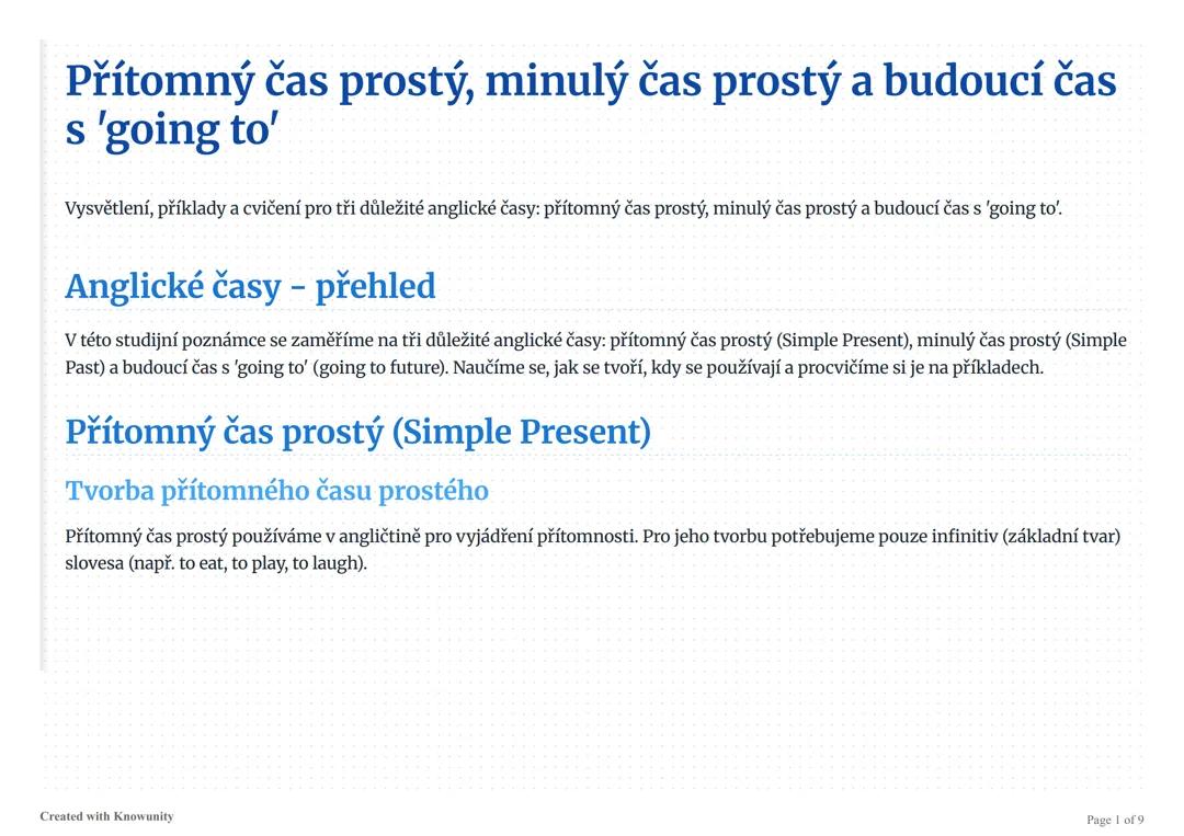 Přítomný čas prostý, minulý čas prostý a budoucí čas s 'going to'