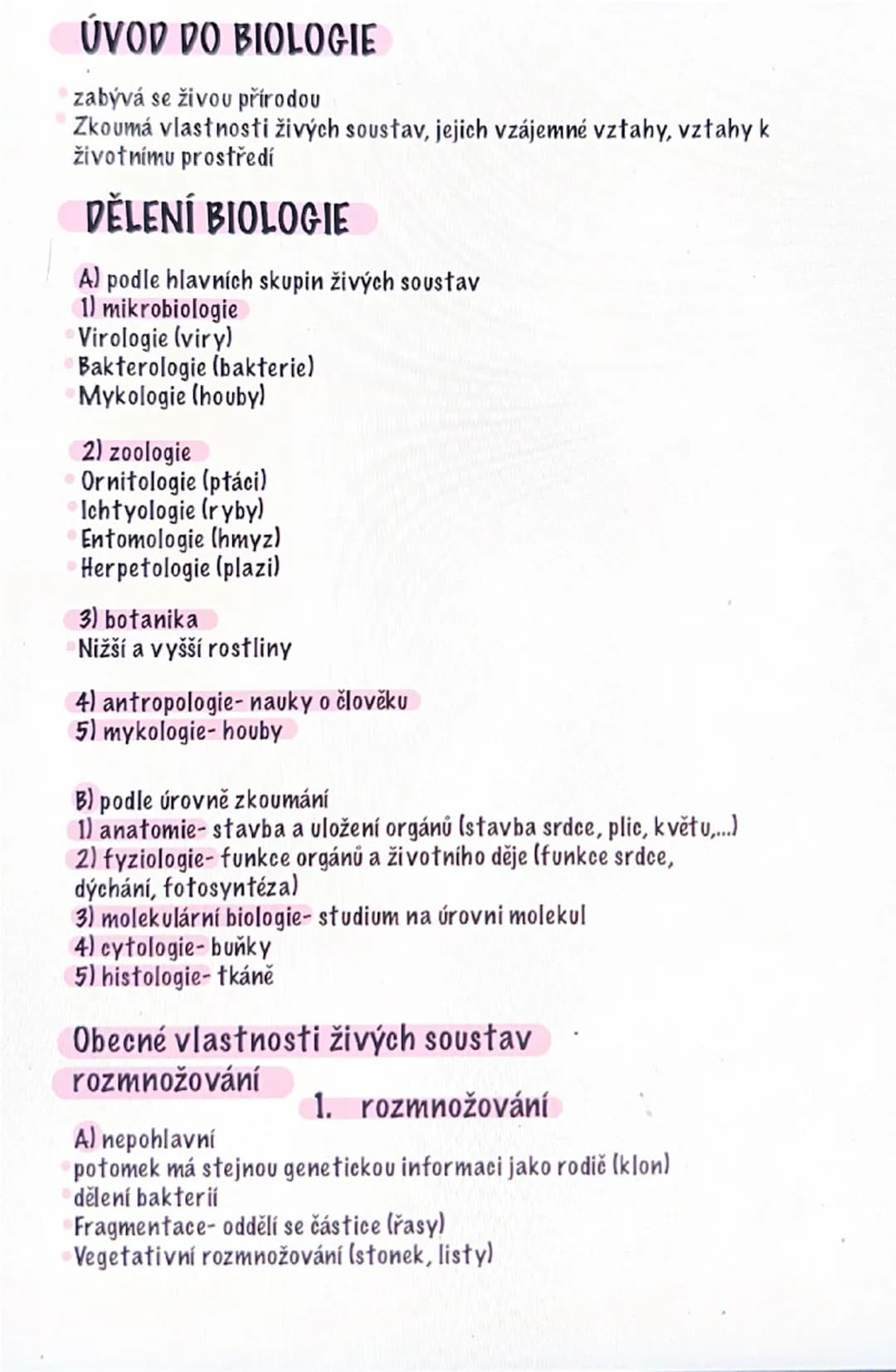 # ÚVOD DO BIOLOGIE

- zabývá se živou přírodou
- Zkoumá vlastnosti živých soustav, jejich vzájemné vztahy, vztahy k životnímu prostředí

# D