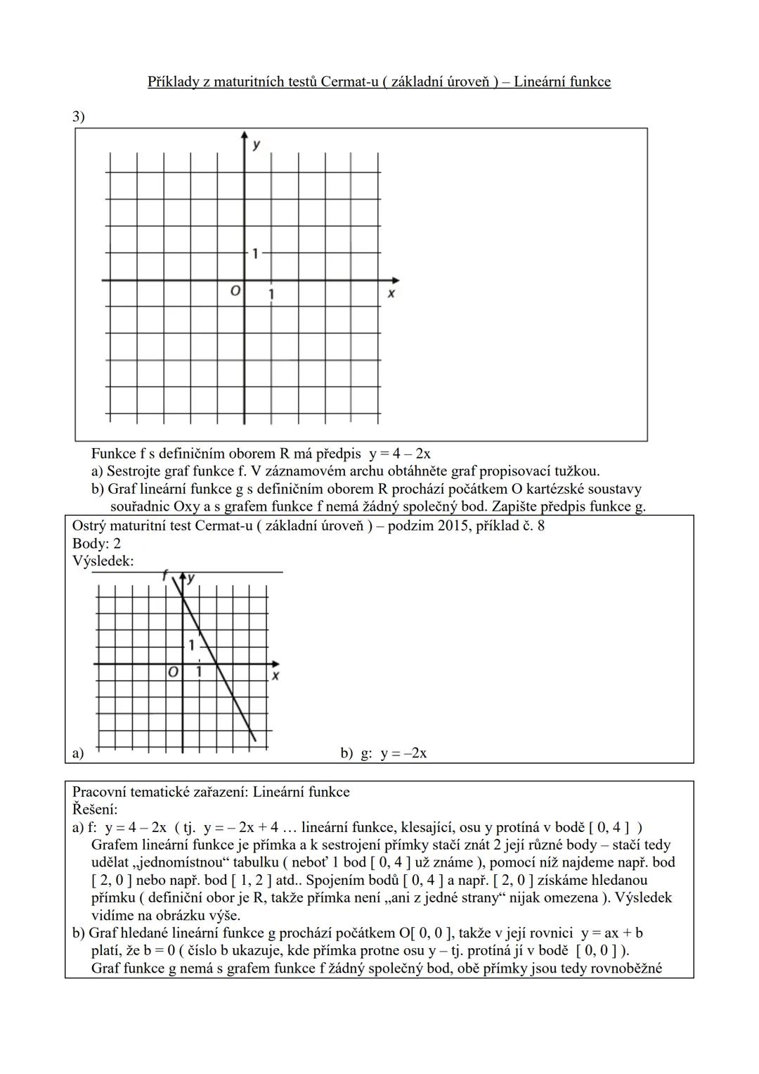Příklady z maturitních testů Cermat-u (základní úroveň) - Lineární funkce

1) Přiřaďte ke každému grafu (a) - d)) odpovídající předpis funkc