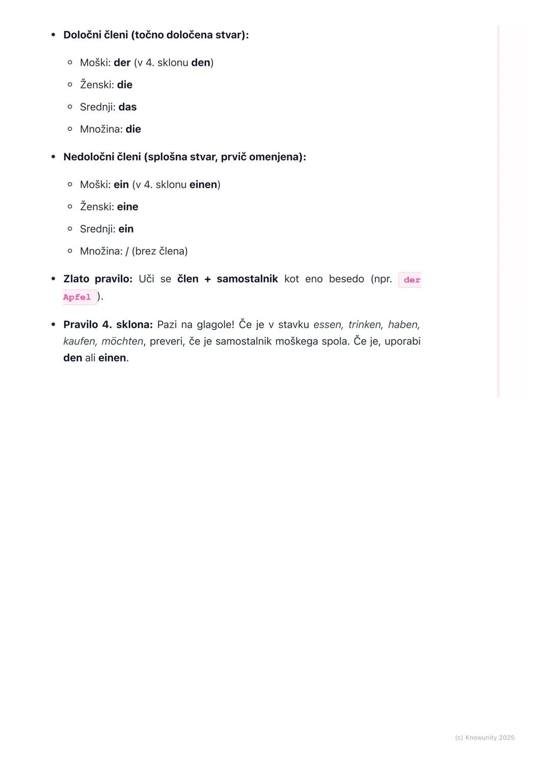 # Določni in nedoločni členi (der,
die, das, ein, eine)

Kaj so členi in zakaj jih potrebujemo?

Členi so kratke besede, ki stojijo pred sam