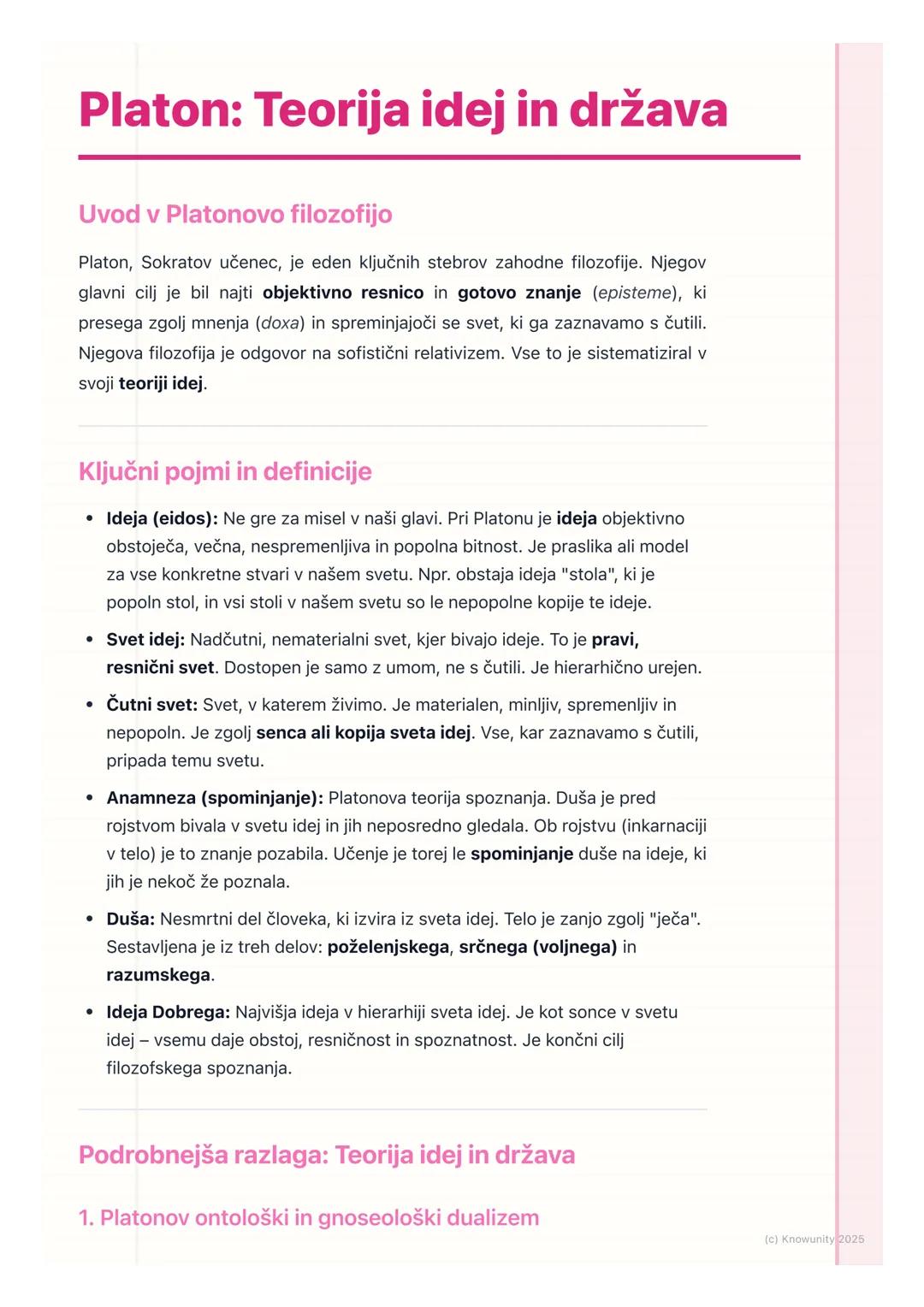 # Platon: Teorija idej in država

Uvod v Platonovo filozofijo

Platon, Sokratov učenec, je eden ključnih stebrov zahodne filozofije. Njegov
