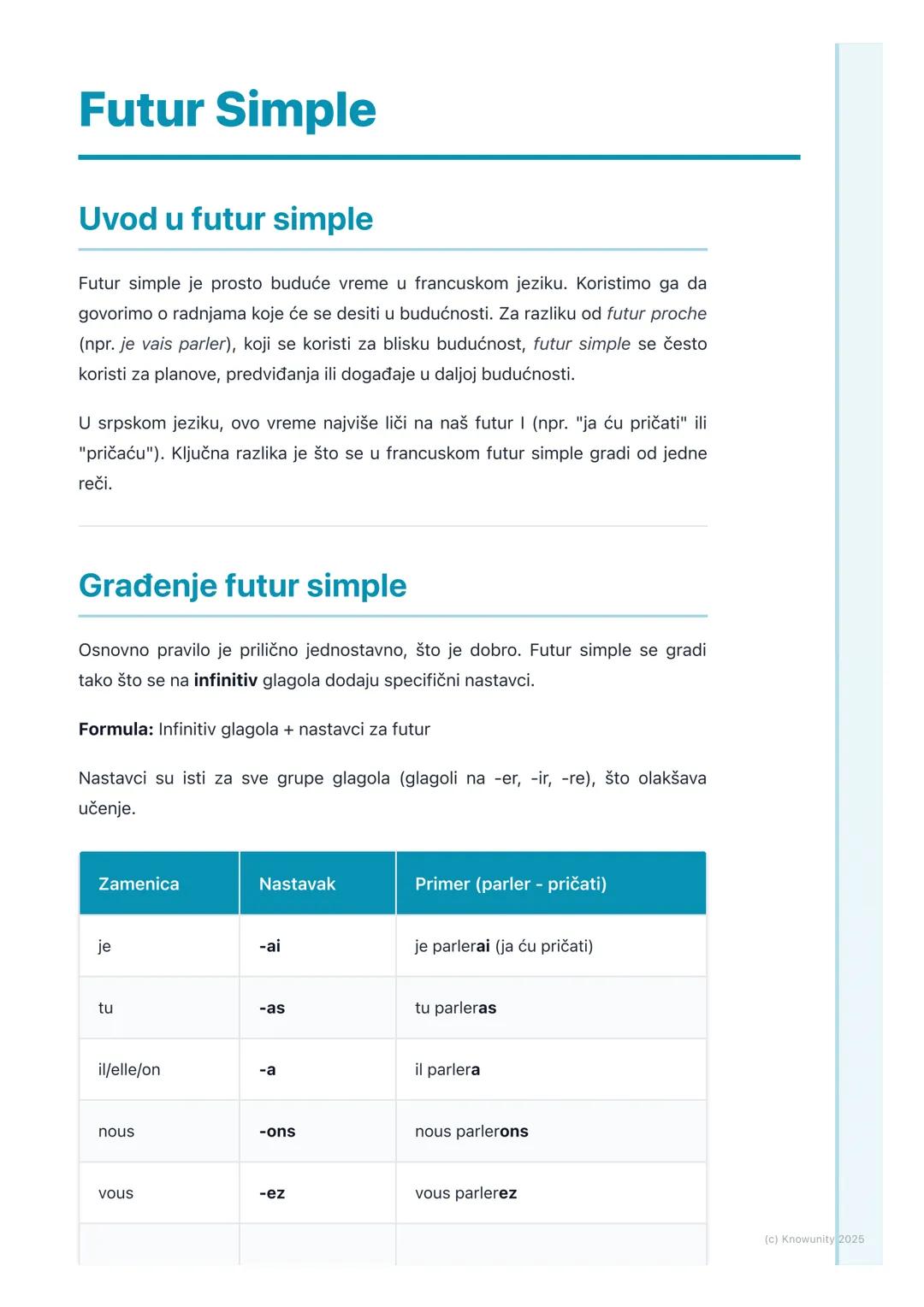 # Futur Simple

## Uvod u futur simple

Futur simple je prosto buduće vreme u francuskom jeziku. Koristimo ga da
govorimo o radnjama koje će