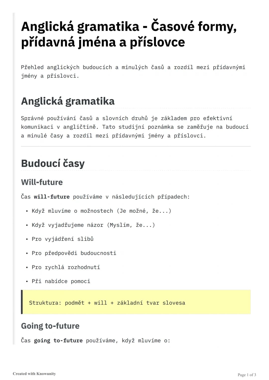 # Anglická gramatika - Časové formy,
přídavná jména a příslovce

Přehled anglických budoucích a minulých časů a rozdíl mezi přídavnými
jmény