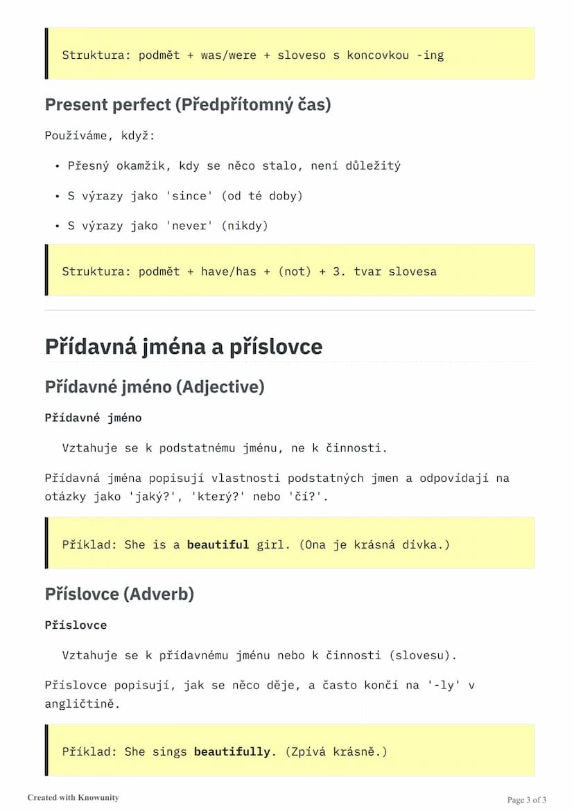 # Anglická gramatika - Časové formy,
přídavná jména a příslovce

Přehled anglických budoucích a minulých časů a rozdíl mezi přídavnými
jmény