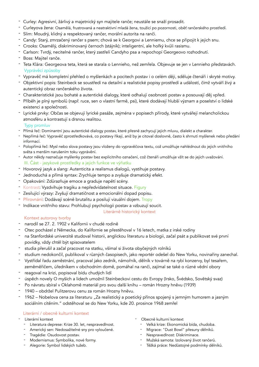 --- OCR Start ---
John Ernest Steinbeck (1902-1968) - O myších a lidech - výňatek
„Některý lidi mají vlasy hrubý, Curley: Agresivní, žárlivý