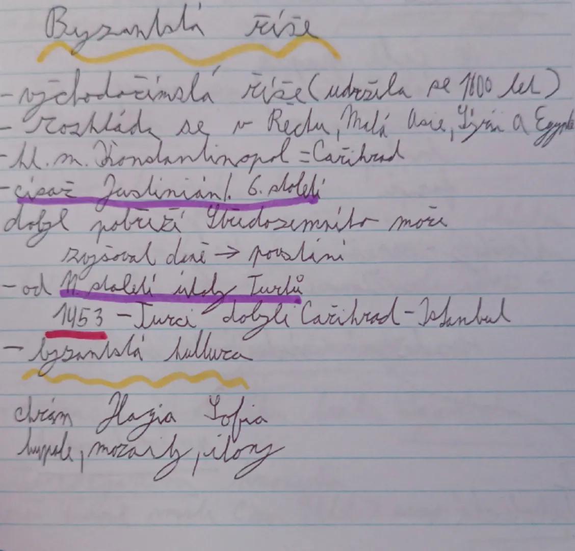 Byzantská říše
-východocírmská říše (udržila se 1000 let)
-rozkládá se v Řecku, Malé Asii, Sýrii a Egyptě
-M. Konstantinopol = Cařihrad
-cís