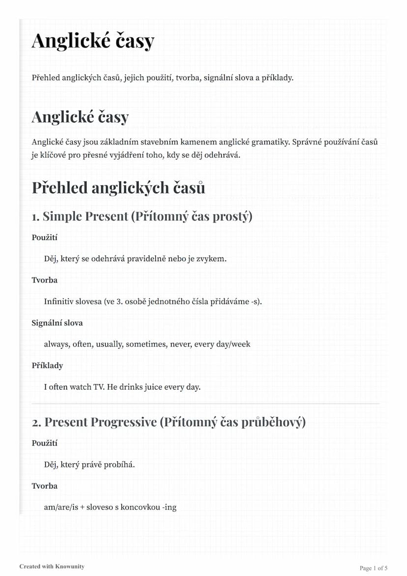 # Anglické časy

Přehled anglických časů, jejich použití, tvorba, signální slova a příklady.

# Anglické časy
Anglické časy jsou základním s