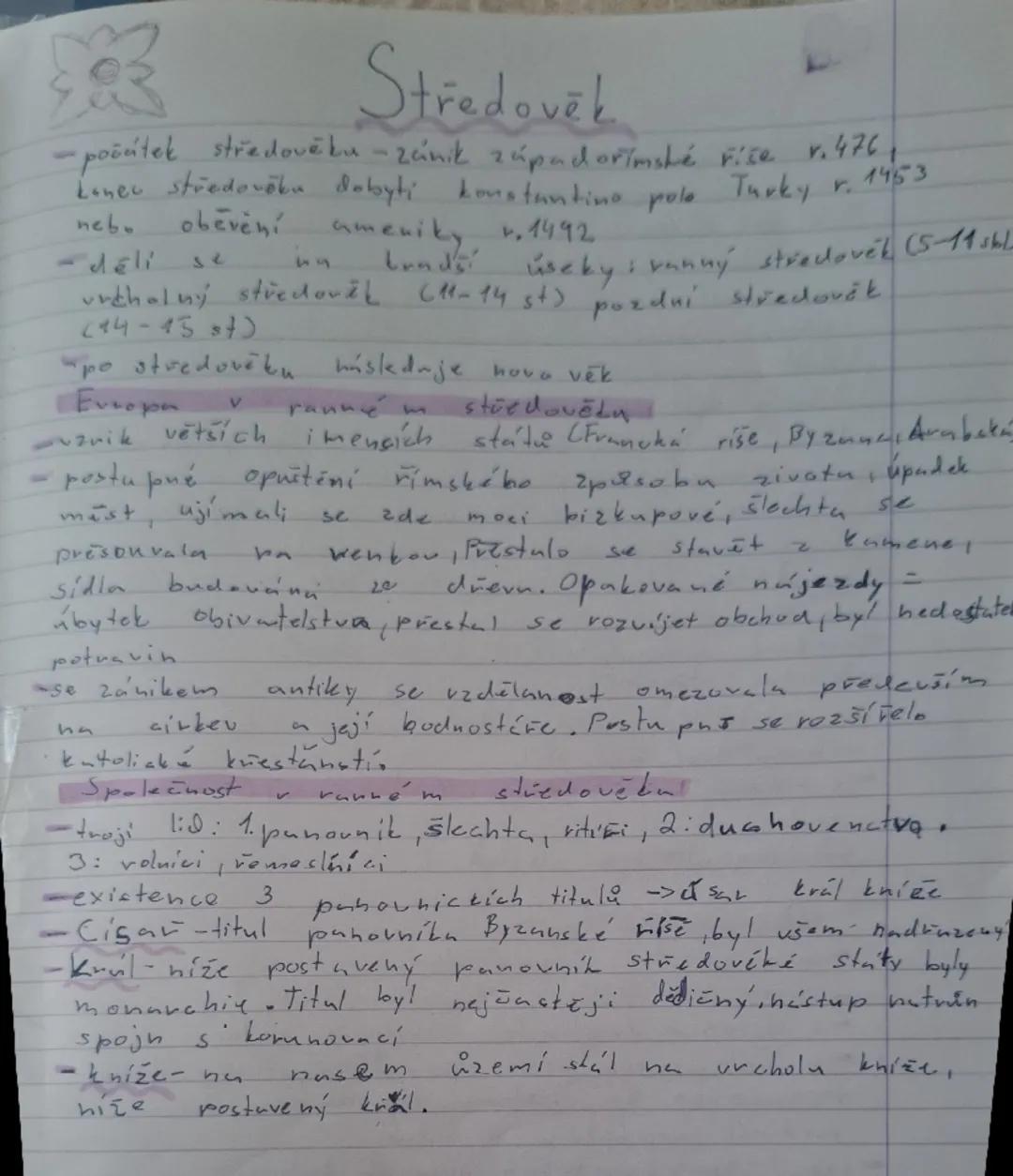 # Středověk

- počátek středověku - zánik západorímské rise r. 476.
Lonec středověku dobyti konstantino polo Turky r. 1453
nebo oběvění amen