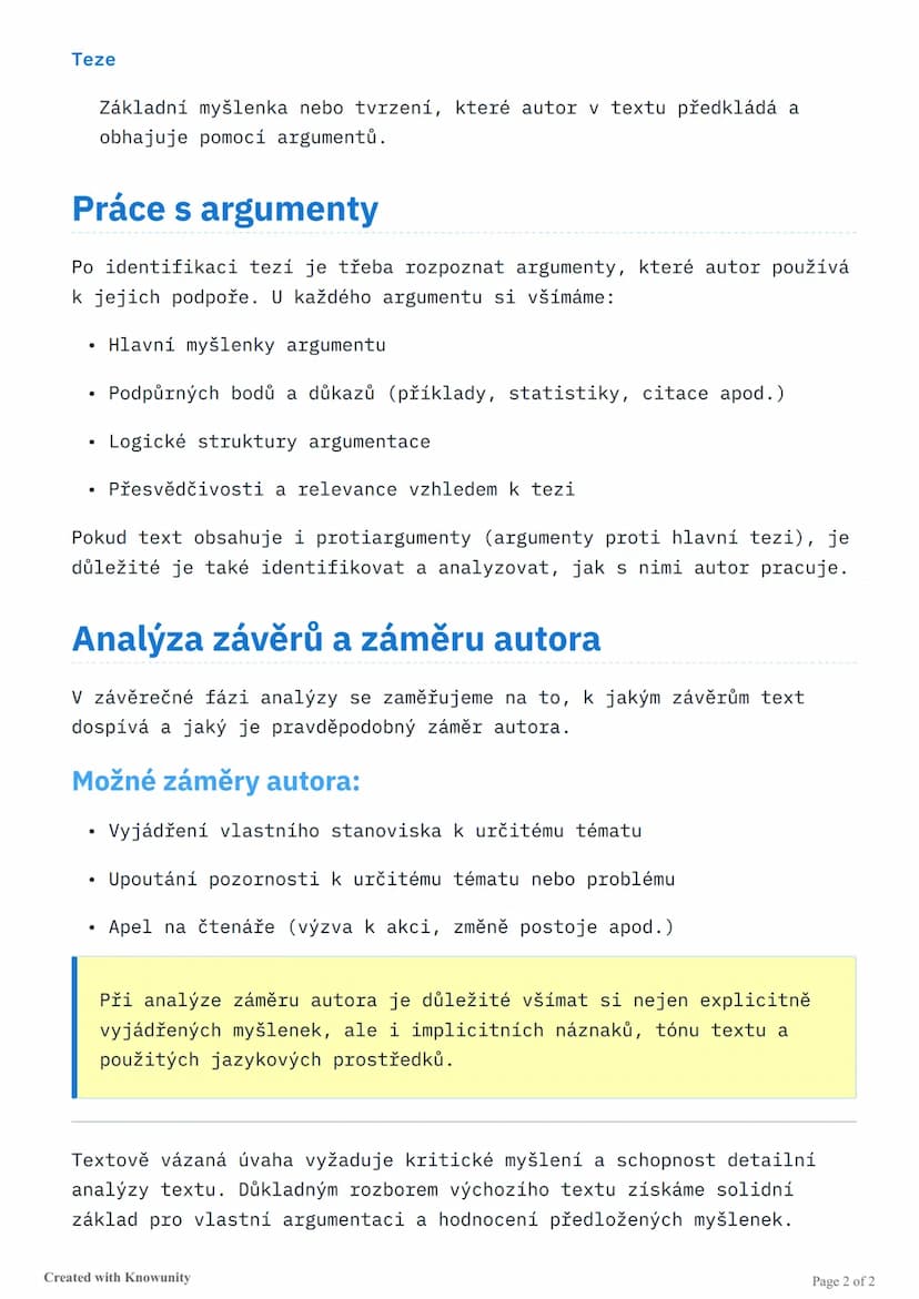 # Textově vázaná úvaha - postup a
analýza

Přehled metodiky pro zpracování textově vázané úvahy, včetně postupu
analýzy výchozího textu a pr