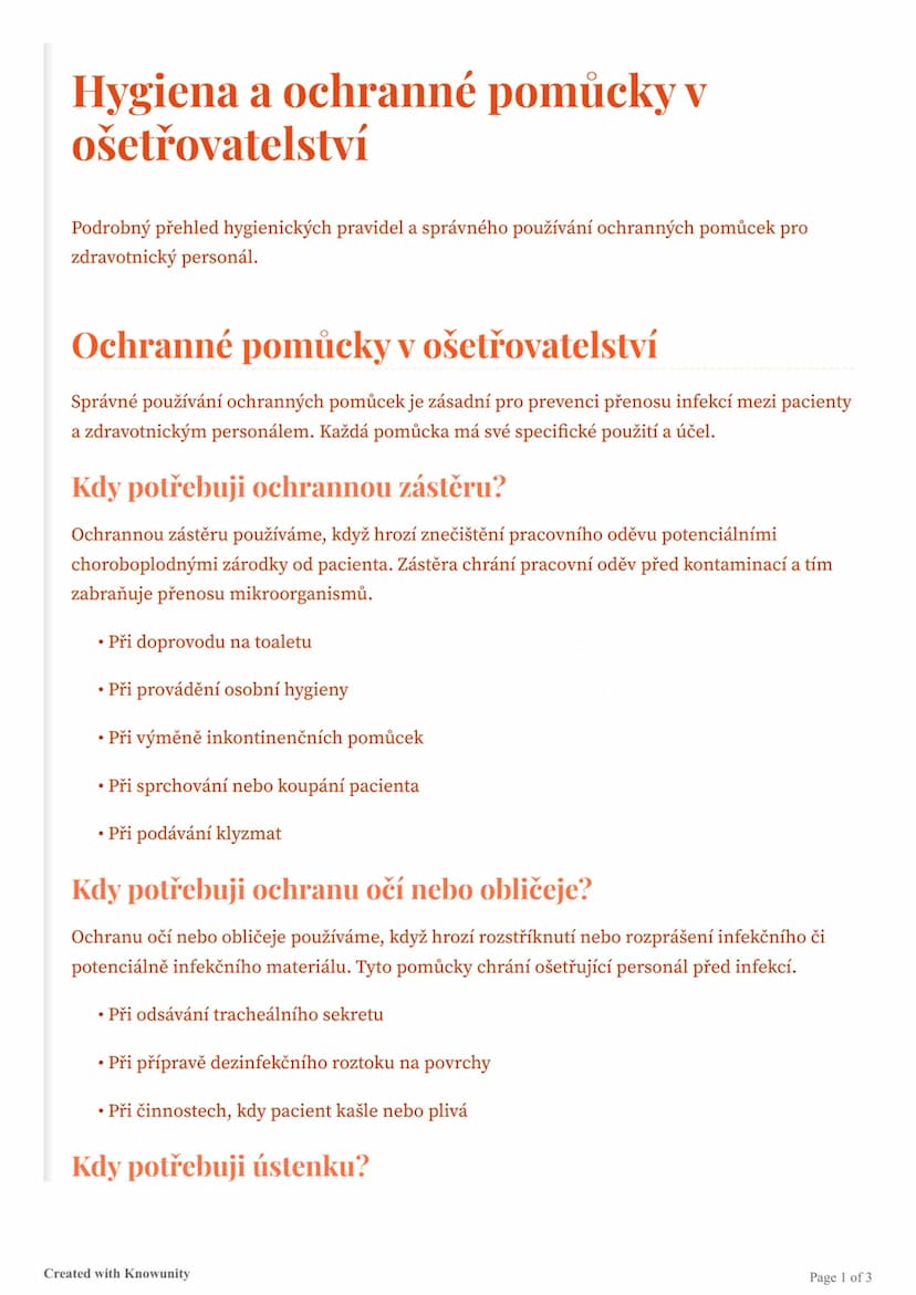 # Hygiena a ochranné pomůcky v
ošetřovatelství

Podrobný přehled hygienických pravidel a správného používání ochranných pomůcek pro
zdravotn