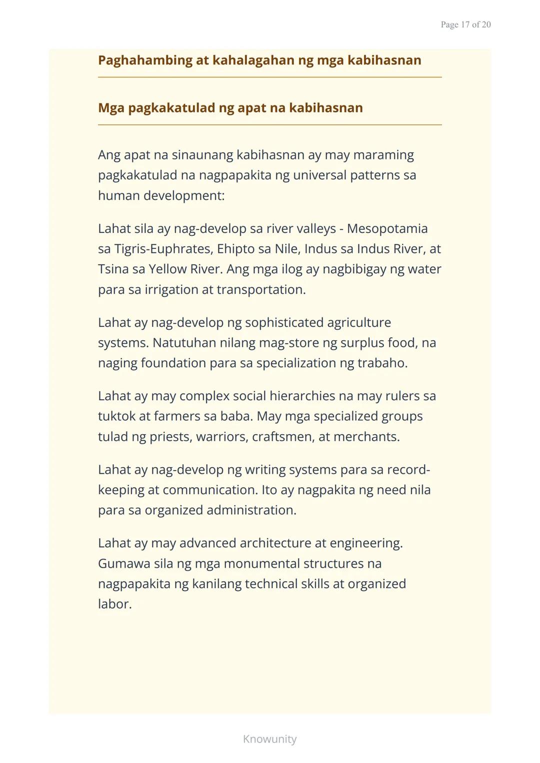 # Sinauang Kabihasnan ng Daigdig: Mesopotamia, Ehipto, Indus, at Tsina

Pag-aaral ng apat na mahahalagang sinaunang kabihasnan sa mundo

## 