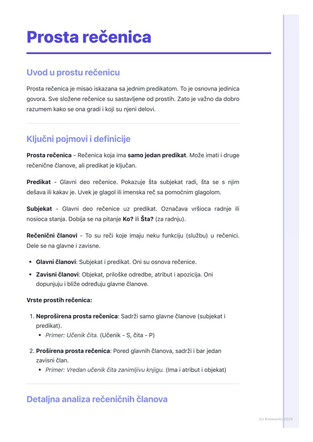 # Prosta rečenica

Uvod u prostu rečenicu

Prosta rečenica je misao iskazana sa jednim predikatom. To je osnovna jedinica
govora. Sve složen
